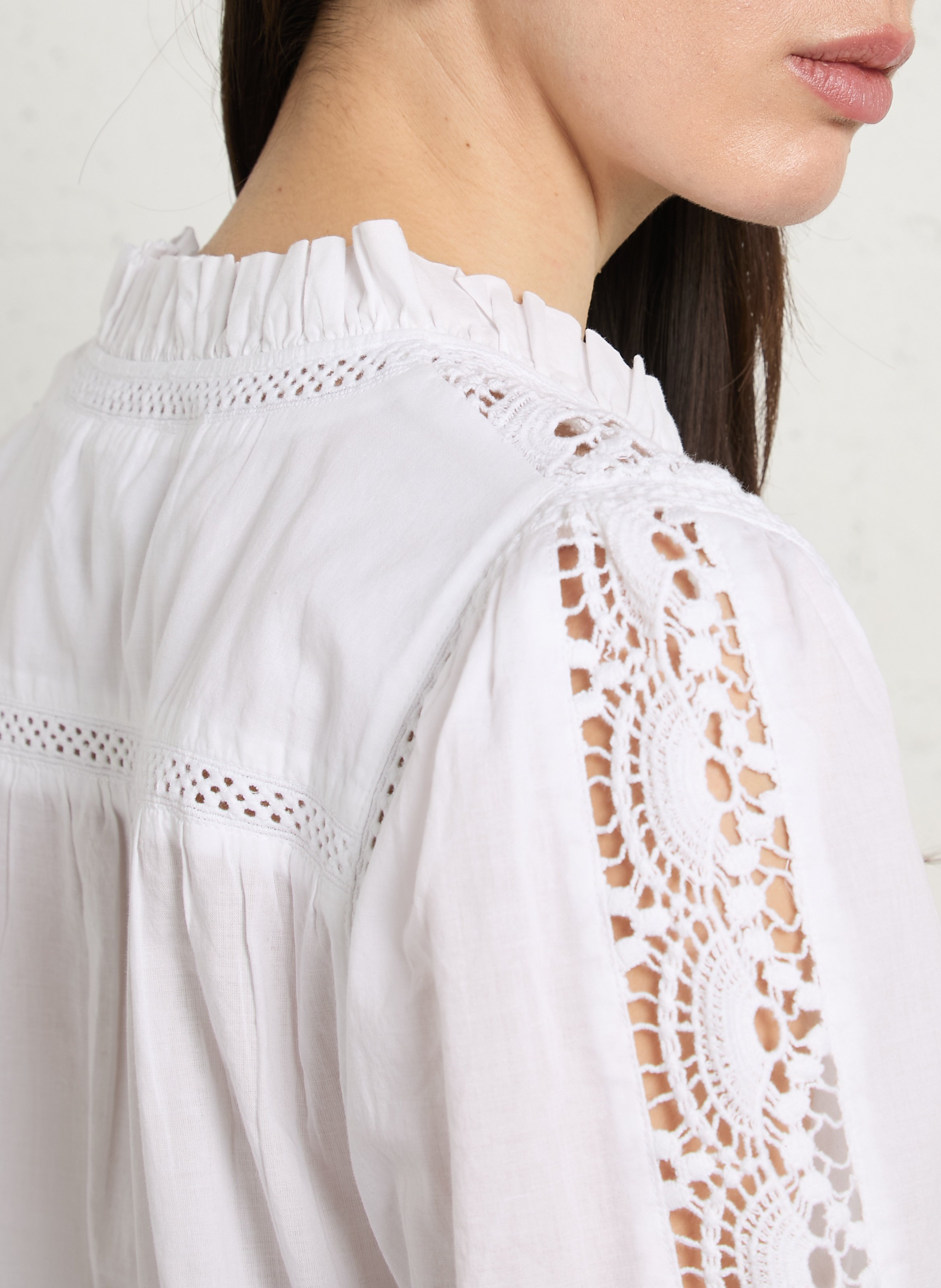 Chemisier col V à broderies ajourées MAISON 123 Blanc