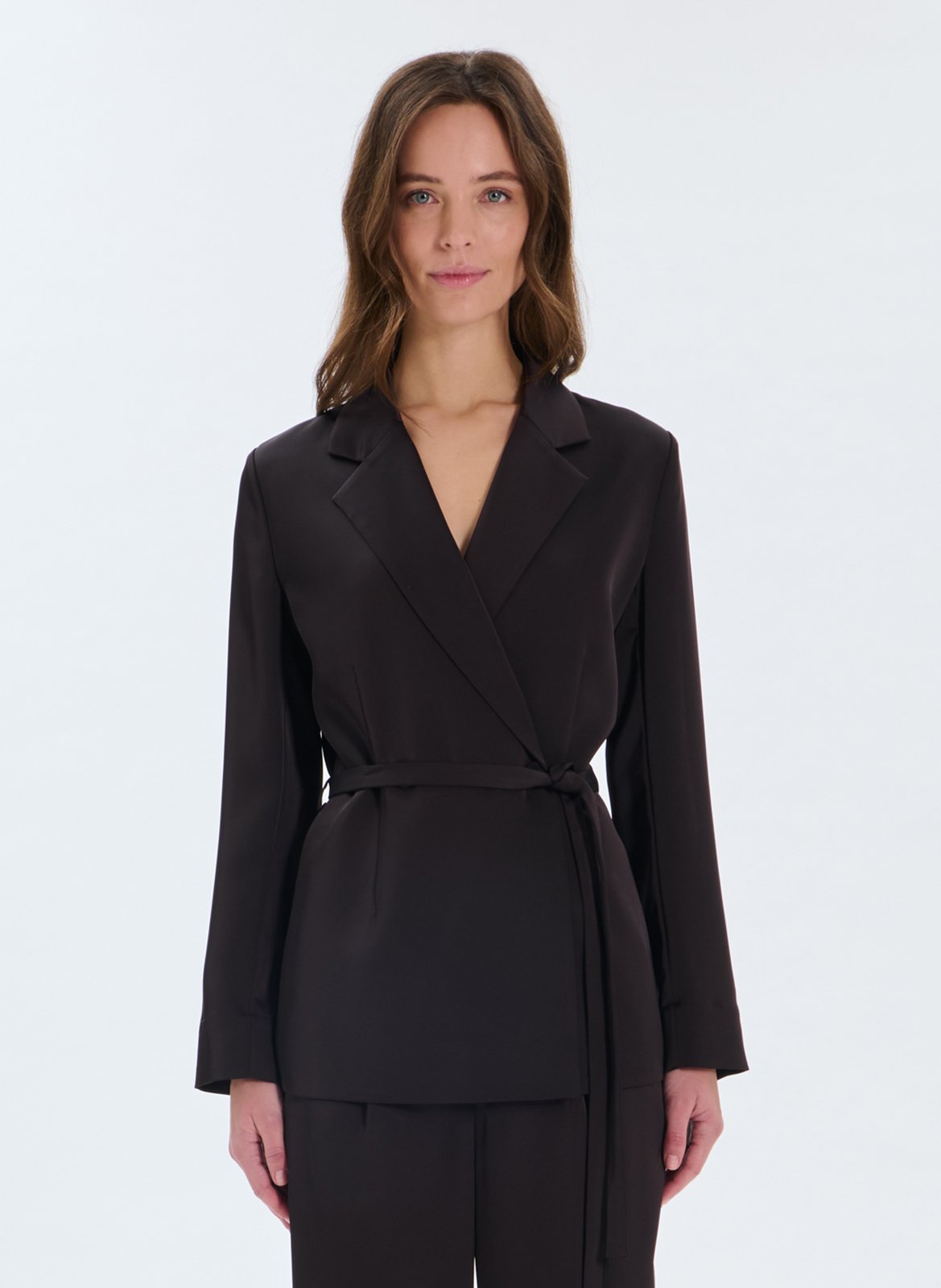 Veste tailleur cintrée en satin ZAPA Marron