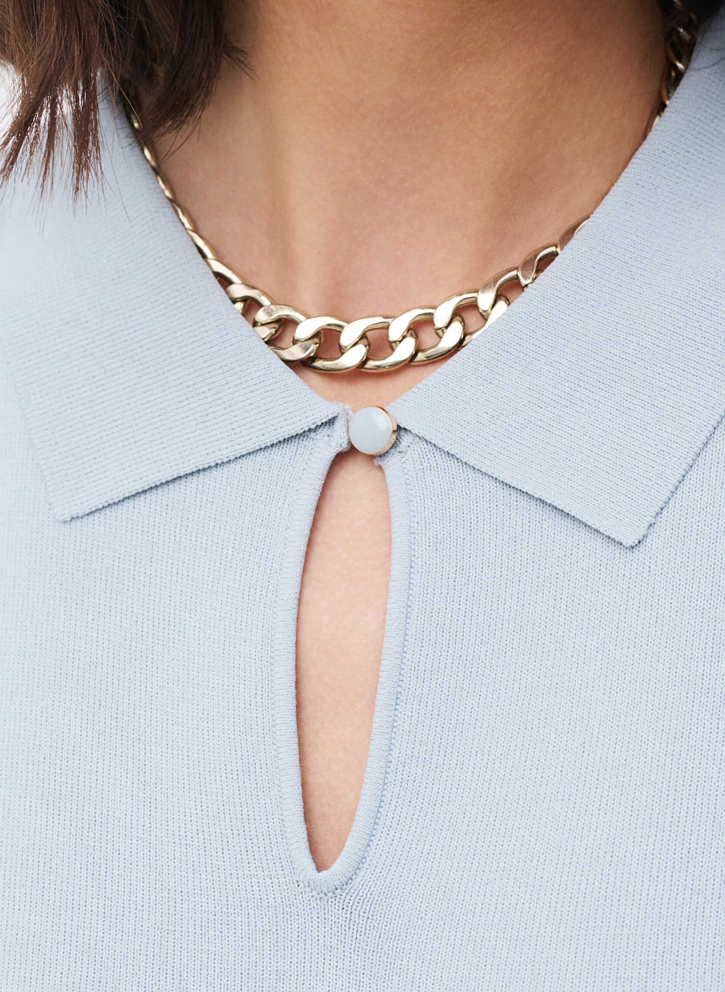 Pull sans manches col chemise uni CAROLL Bleu