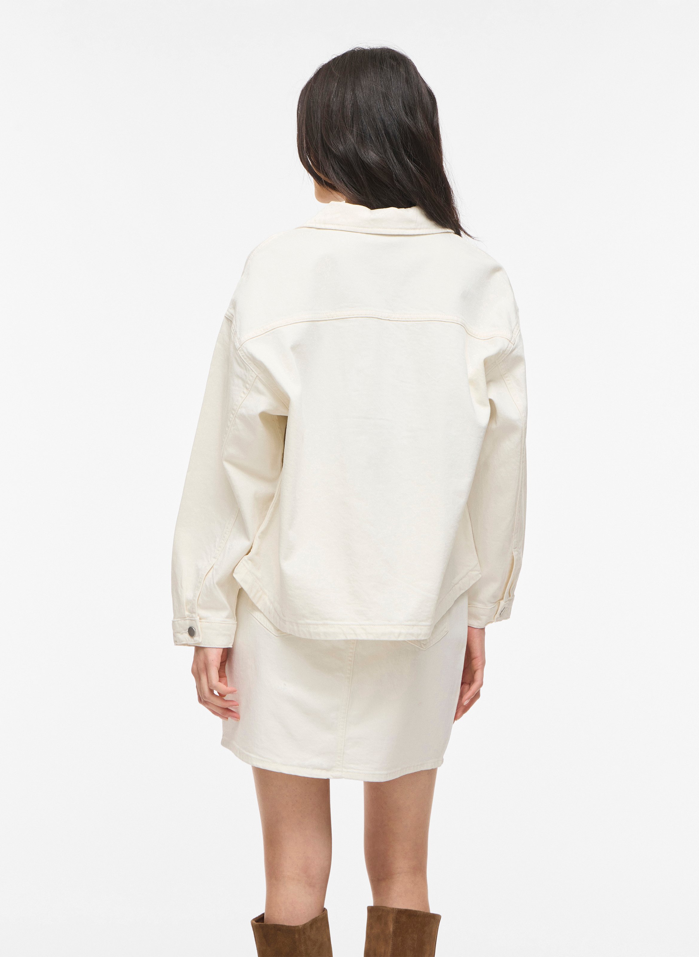 Veste en jean droite en coton mélangé VILA Beige