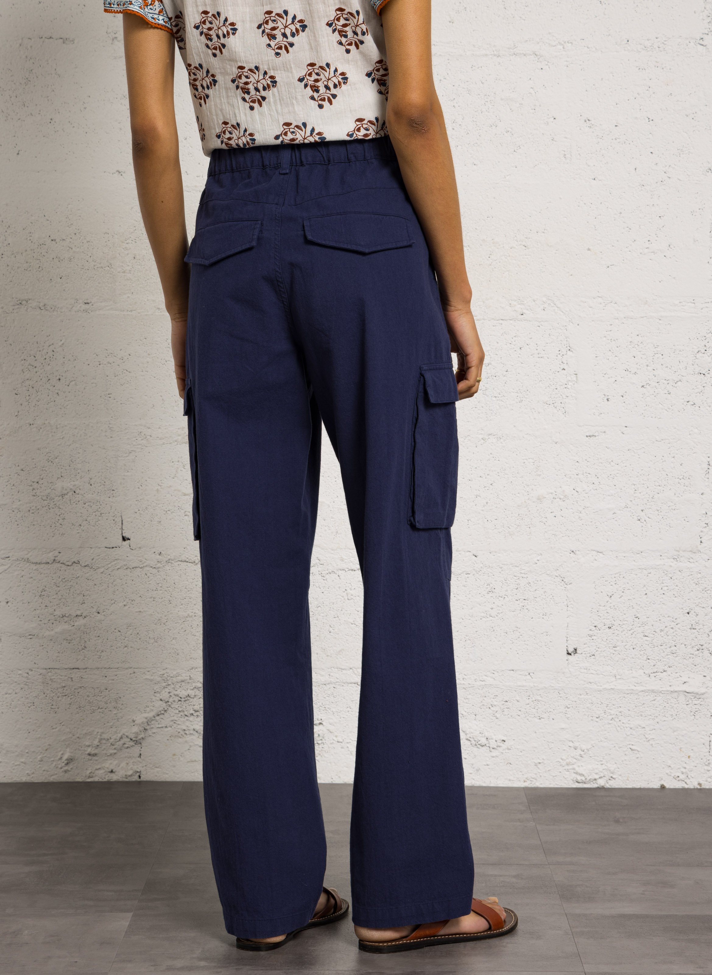 Pantalon cargo droit en coton bio LEON & HARPER Bleu