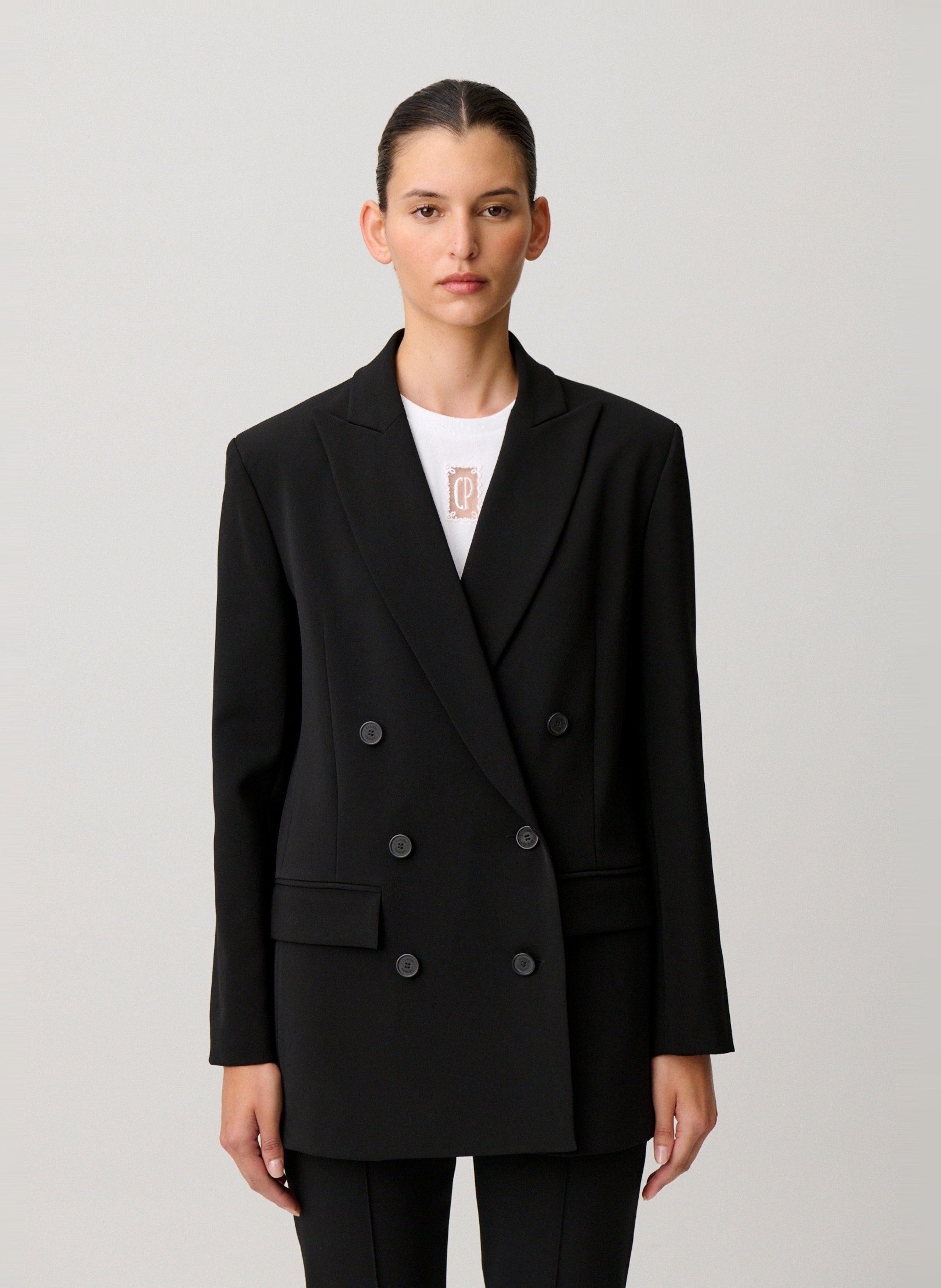 Straight tailored blazer with double-breasted buttons CLAUDIE PIERLOT Black