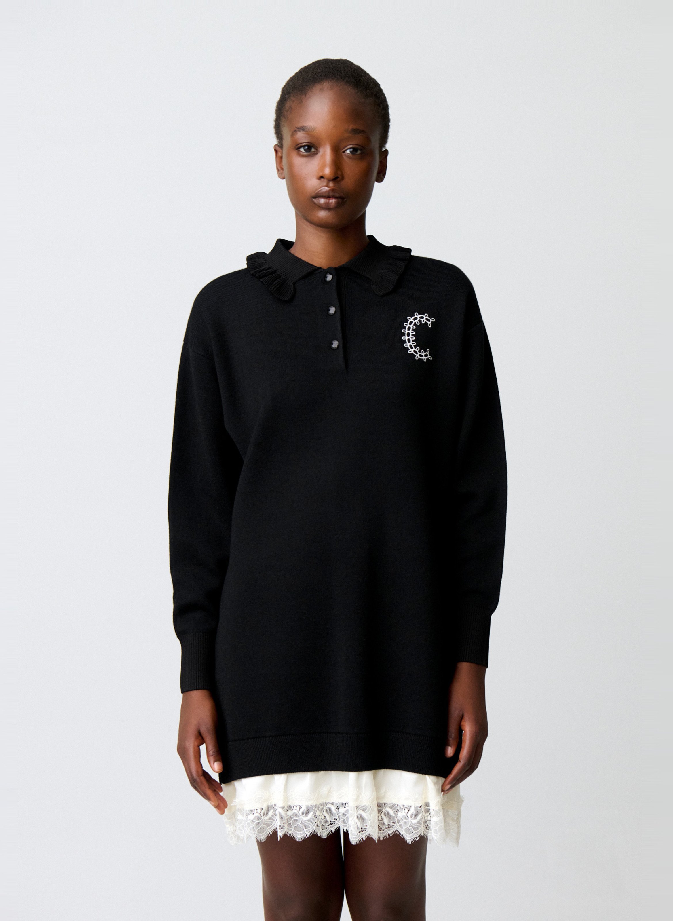 Kurzes Kleid mit Polokragen aus Wollmischung CLAUDIE PIERLOT Mehrfarbig