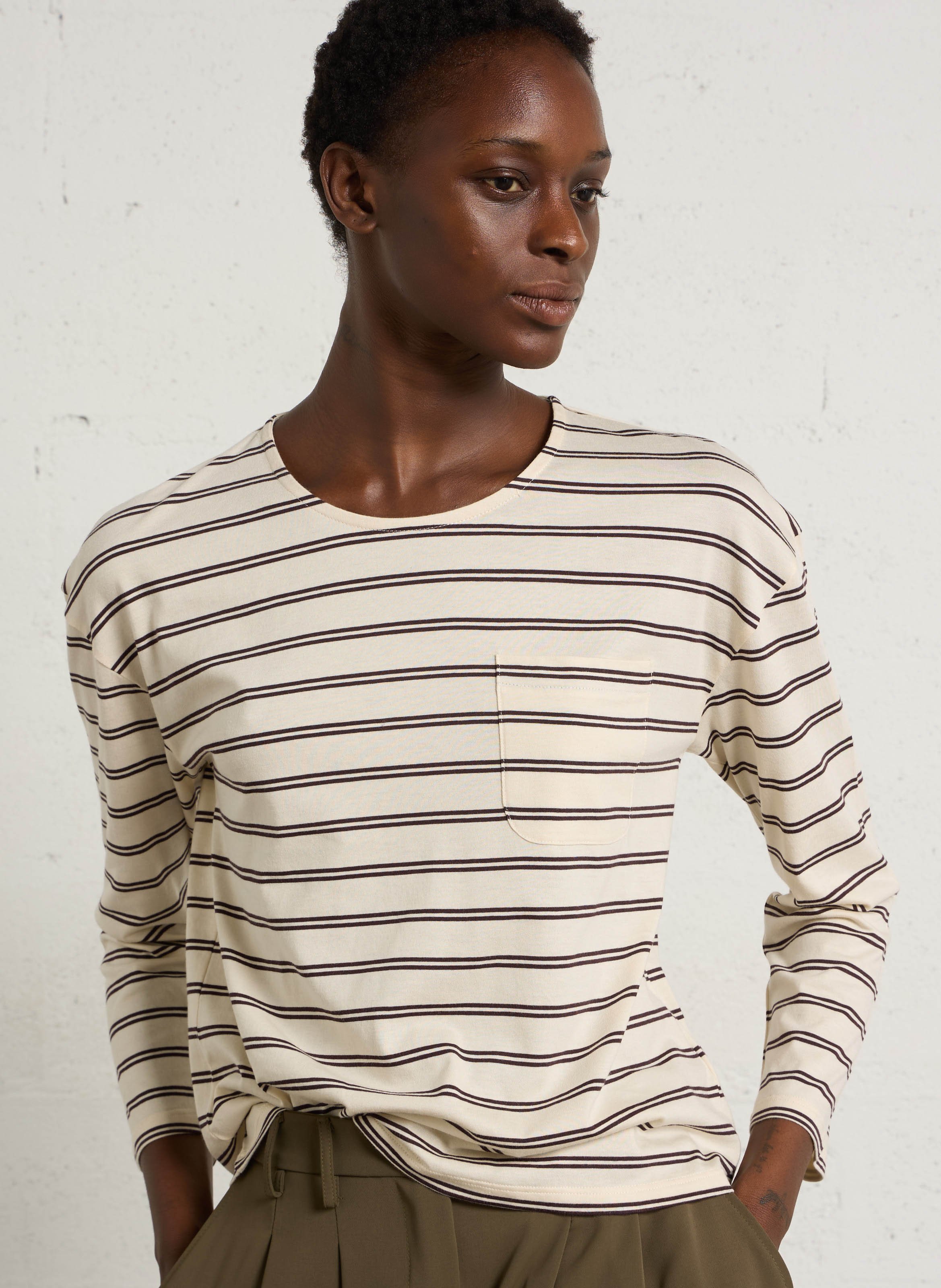 Striped cotton blend T-shirt NICE THINGS Beige