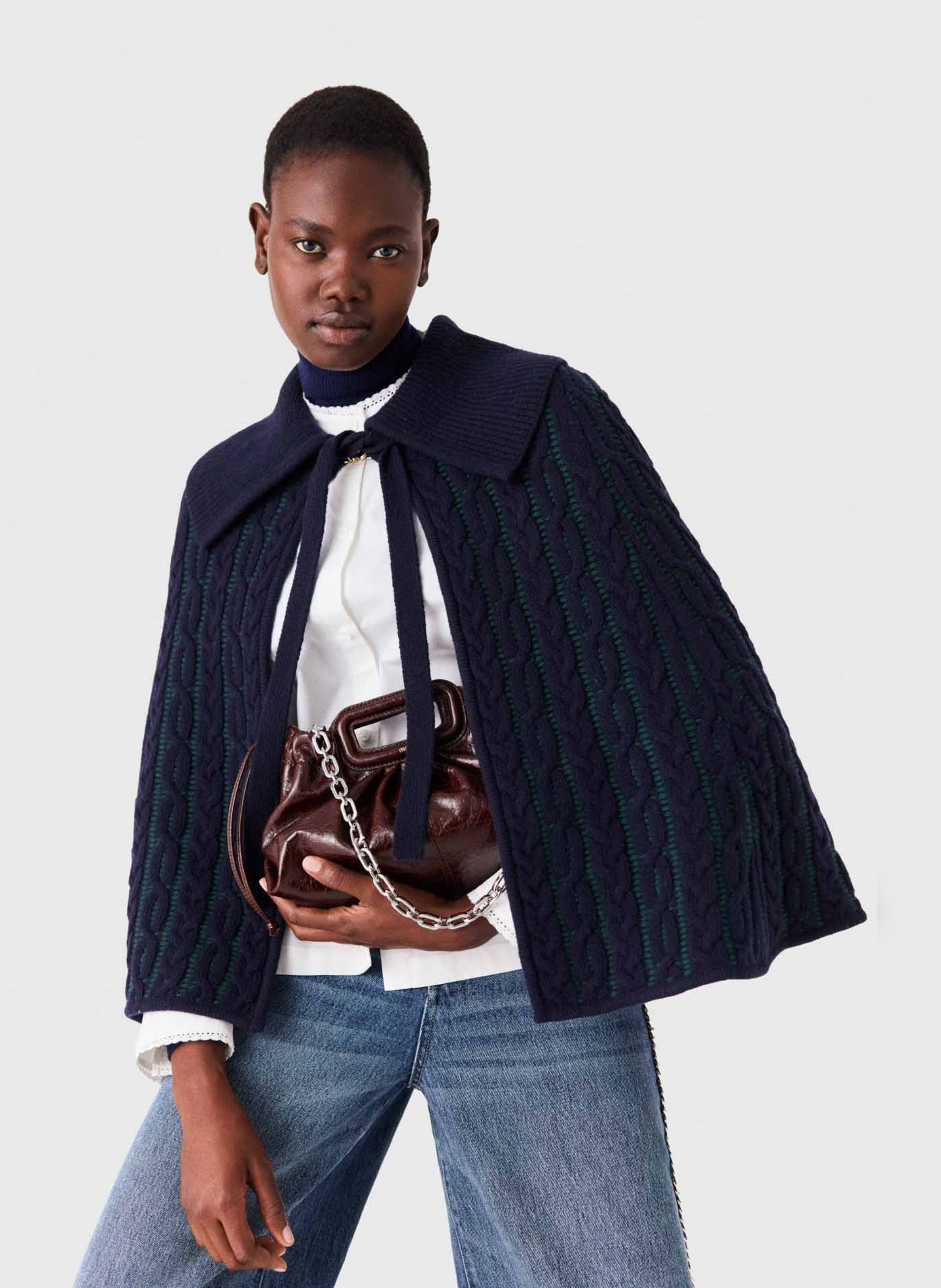 Rechte cape met klassieke kraag van gemengde wol MAJE Blauw