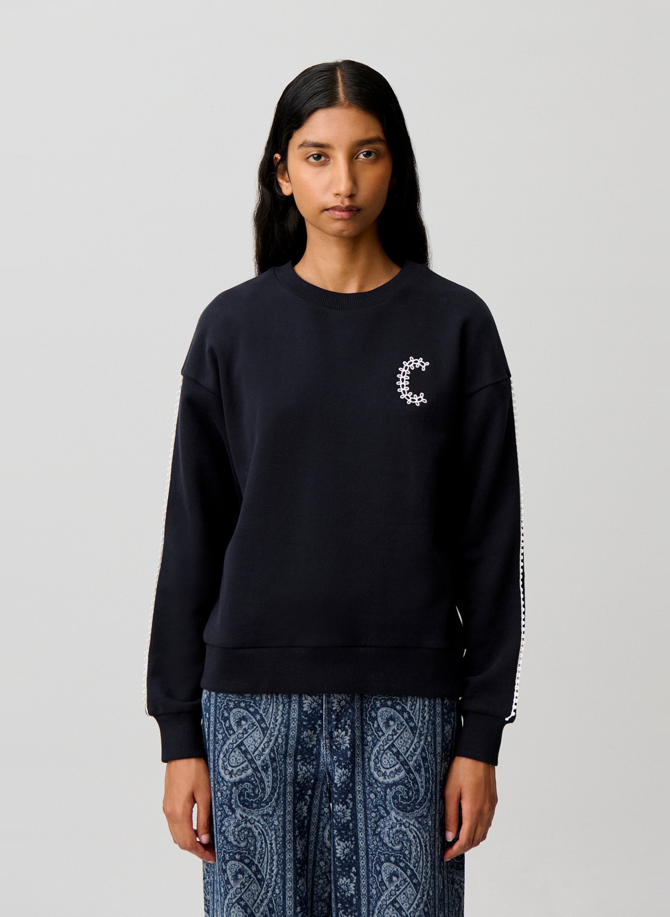 Sweat droit à col rond en coton CLAUDIE PIERLOT Bleu