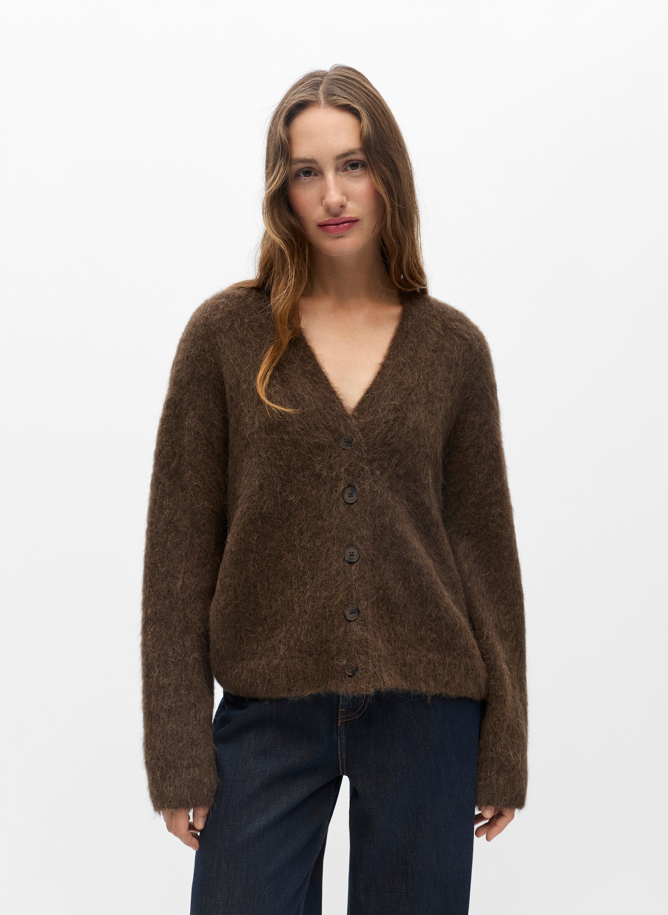 Gilet boutonné en alpaga et laine mélangés OBJECT Marron