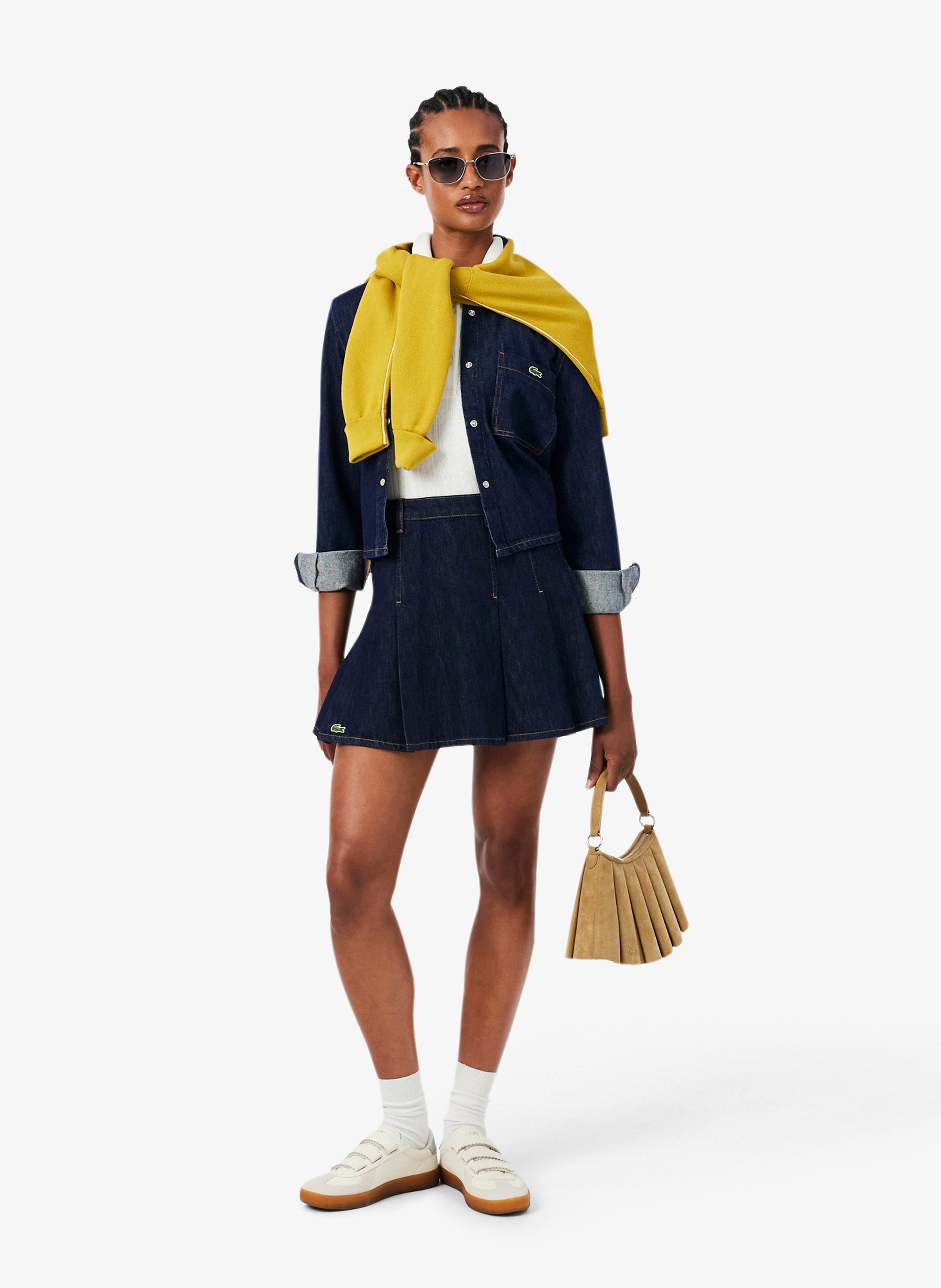 Ausgestellter Faltenrock aus Baumwoll-Denim LACOSTE Blau
