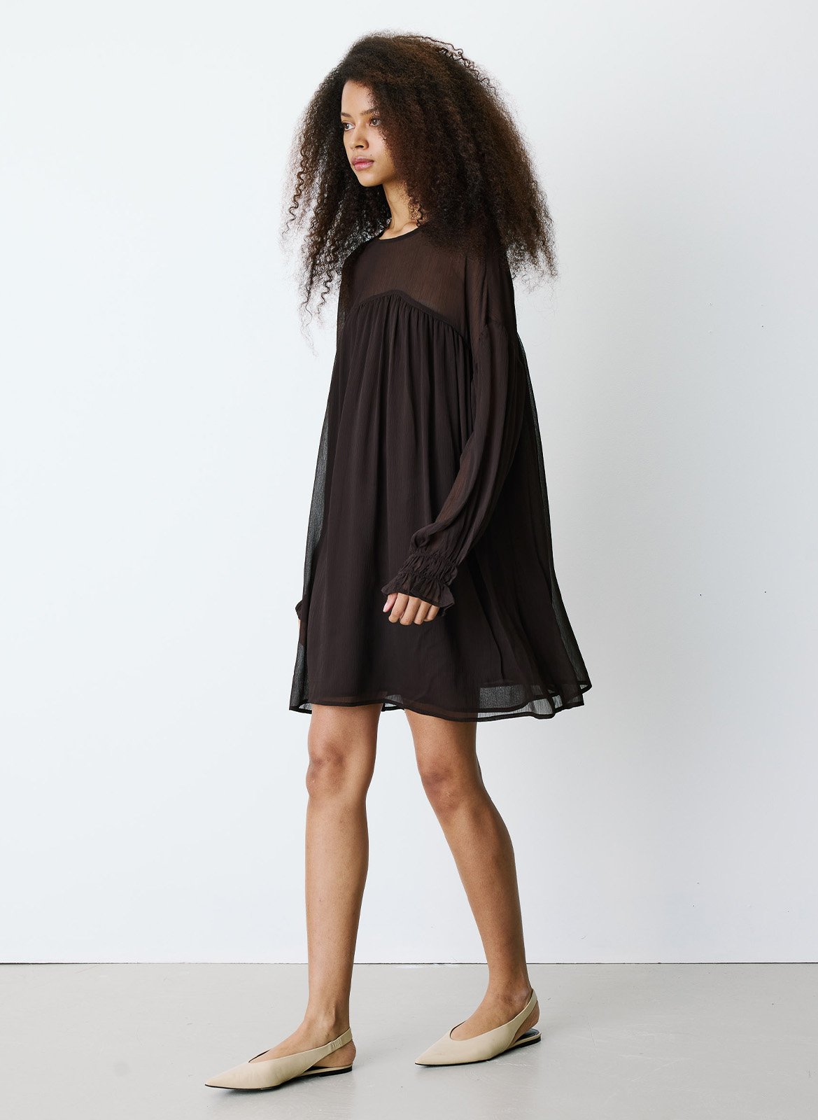 Korte, wijde jurk van mousseline | Bruin GRACE ET MILA Dames