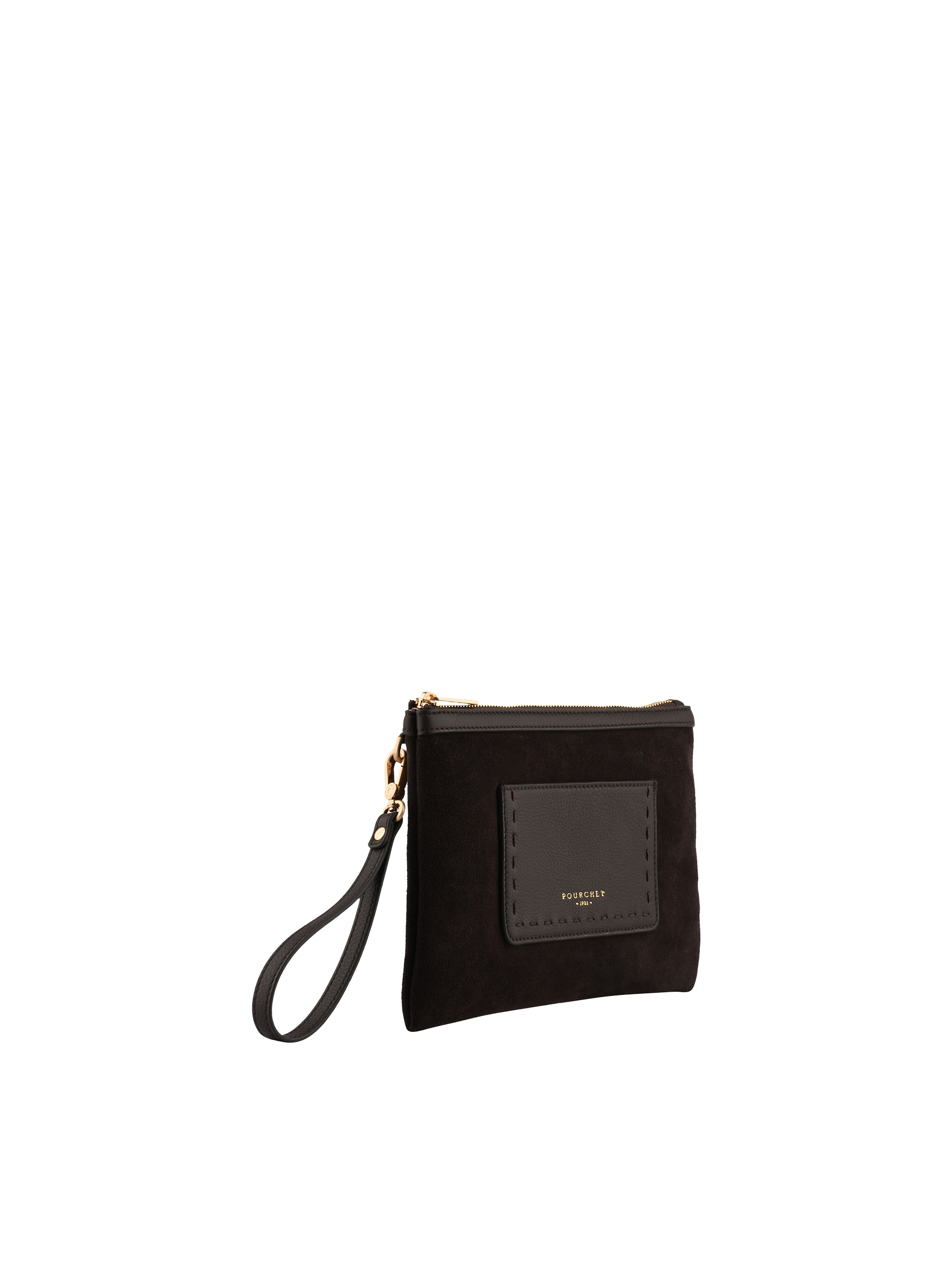 Suede cowhide leather clutch POURCHET Brown