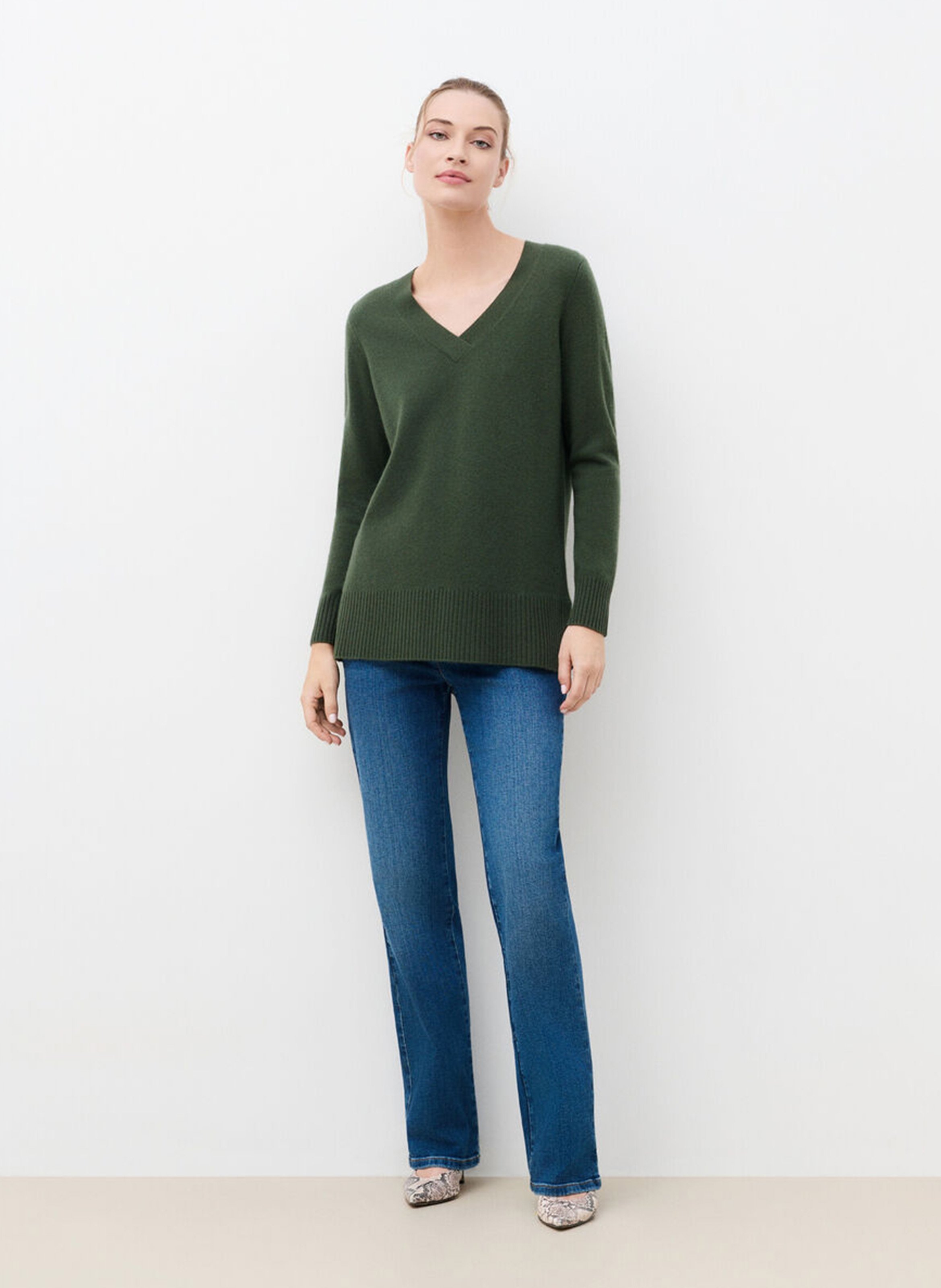 Pull col V en cachemire  CAROLL Vert