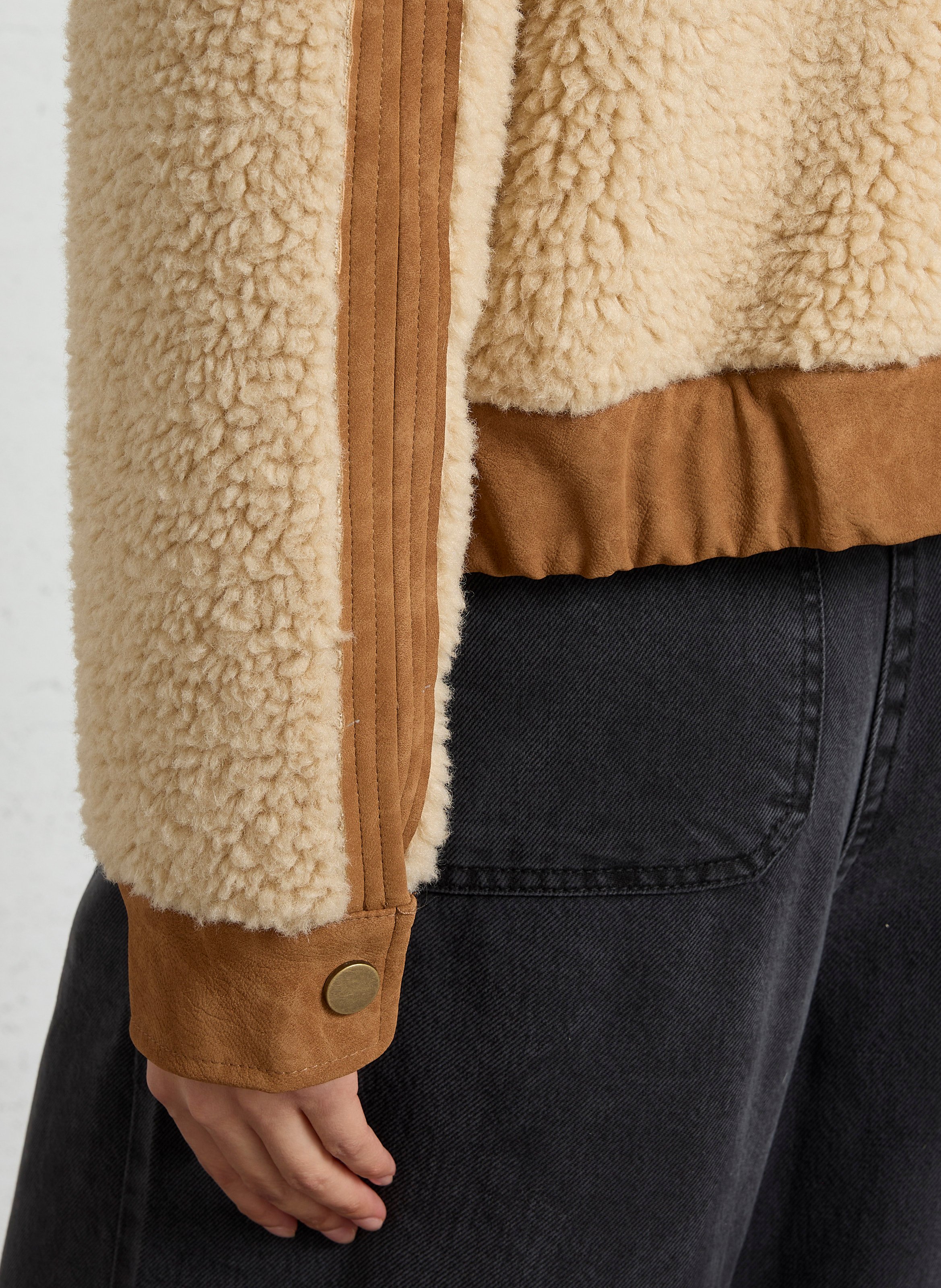 Veste droite courte effet fourrure LEON & HARPER Marron