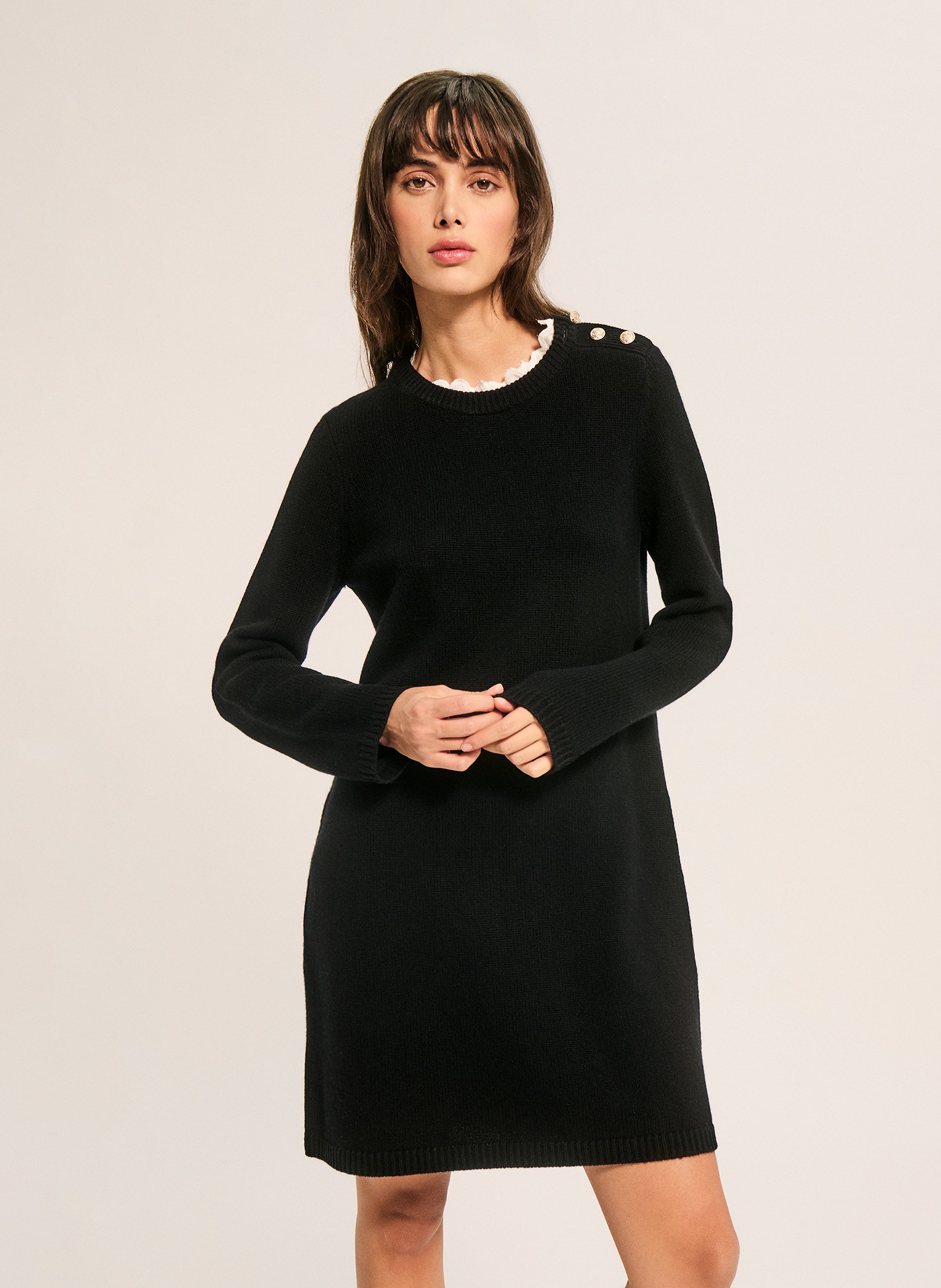 Robe courte à dentelle en laine  PABLO Noir