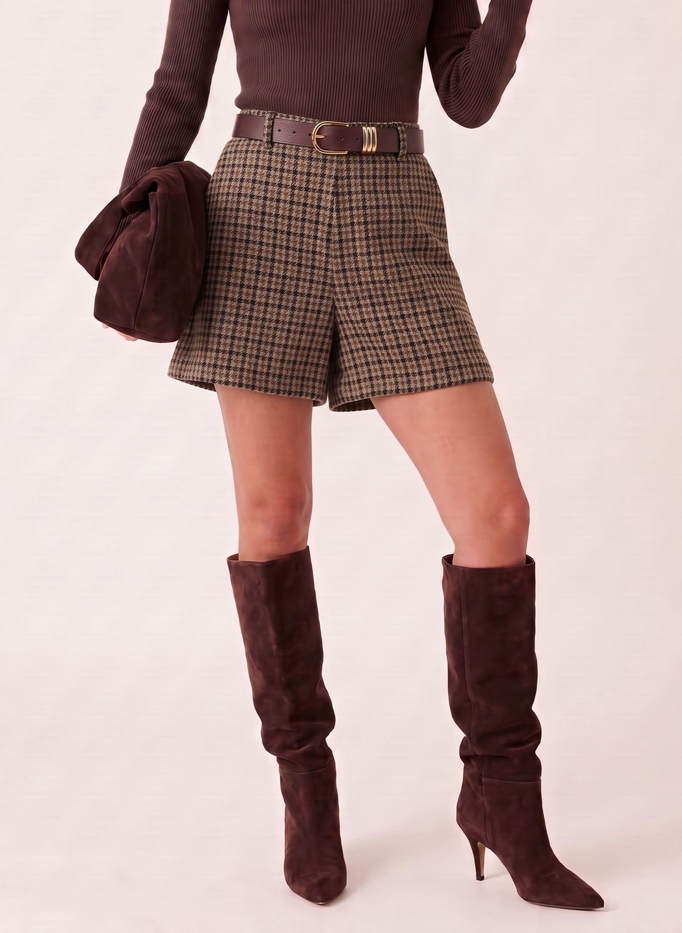 Short houndstooth coat KOOKAI Brown