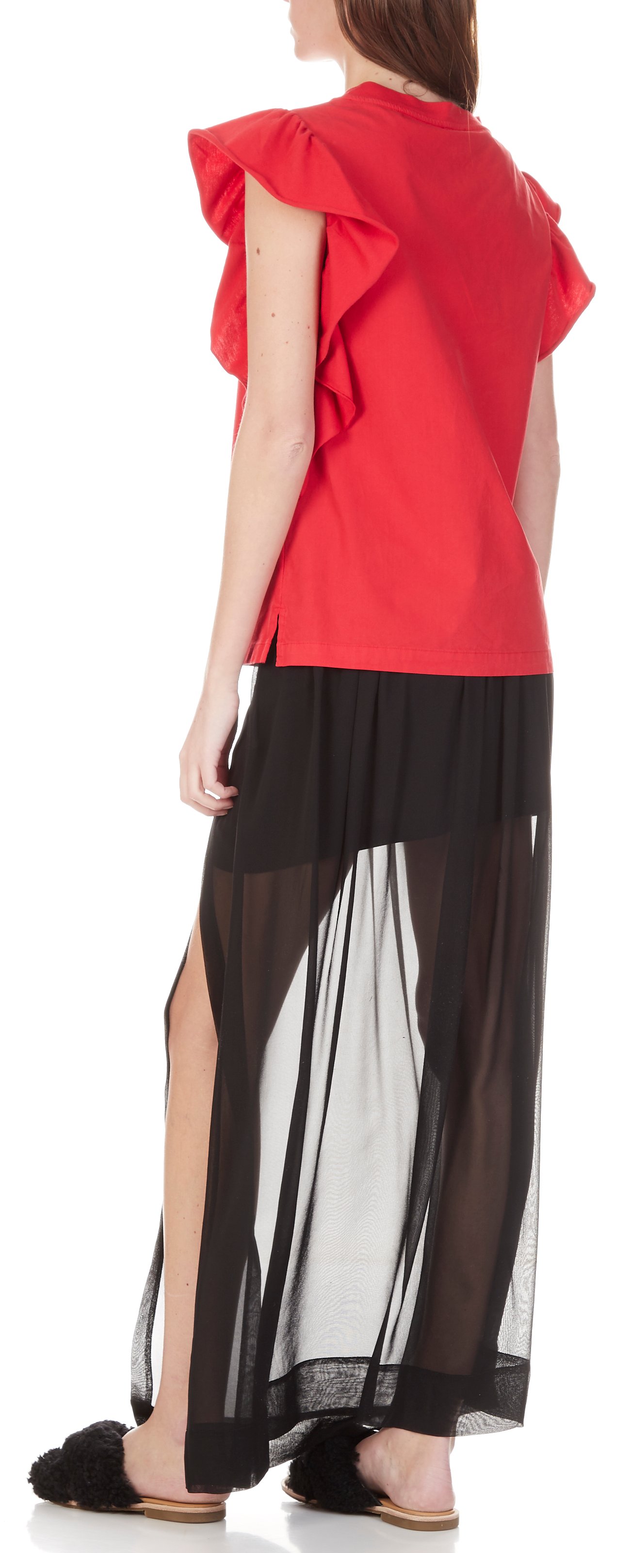 Tee-shirt col rond sans manches à volants ATTIC AND BARN Rose