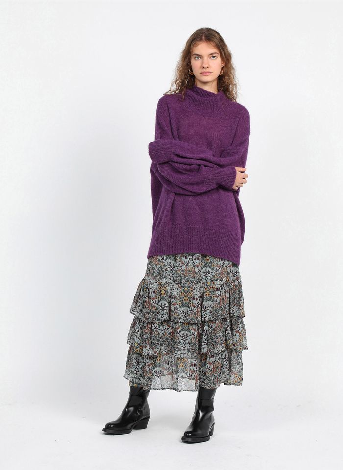 BELLEPIECE Weiter Pullover aus Wollmix mit Stehkragen in Violett
