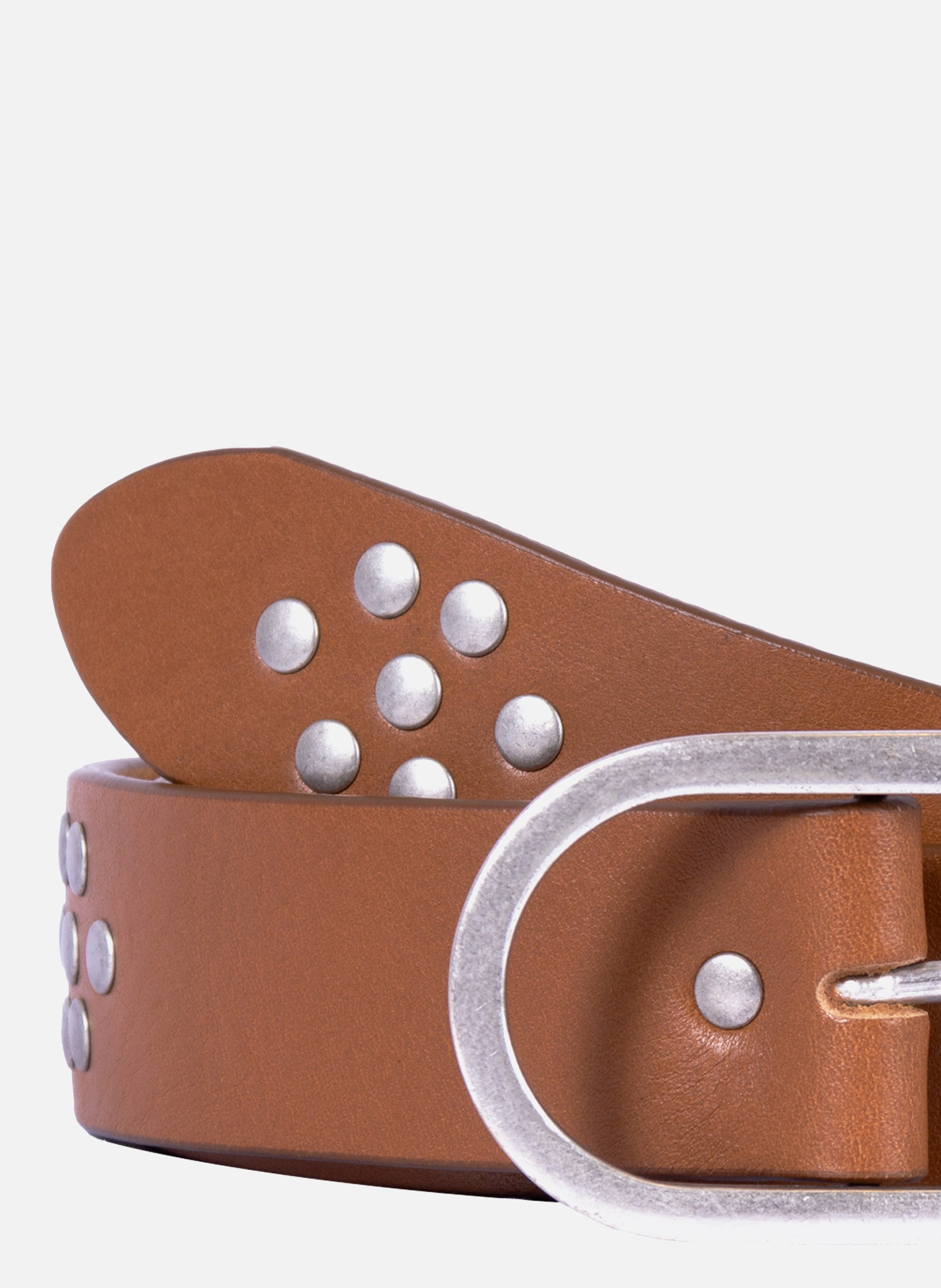 Wide studded leather belt JULES & JENN Brown