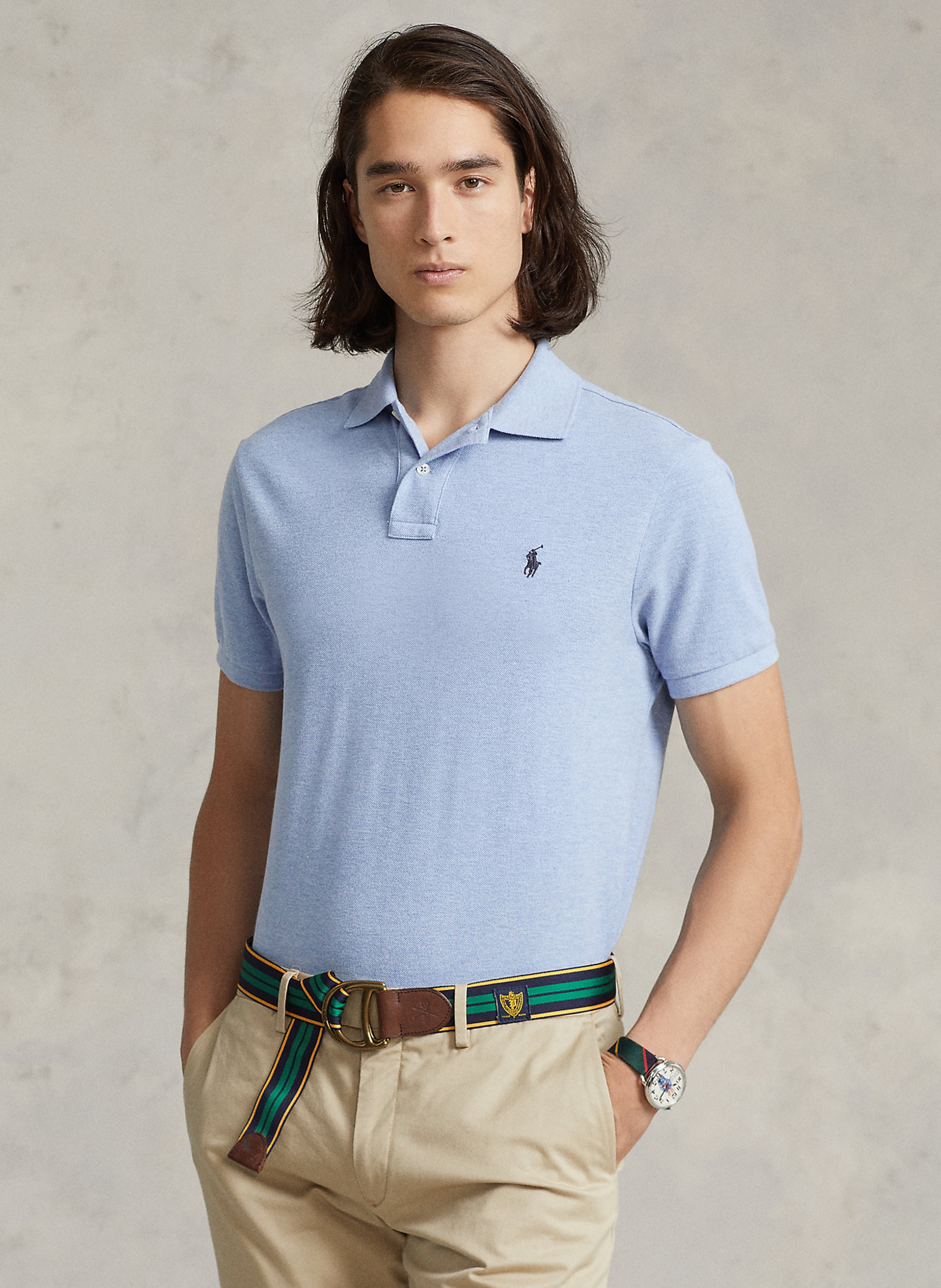Short-sleeved slim-fit cotton piqué polo shirt Isle heather