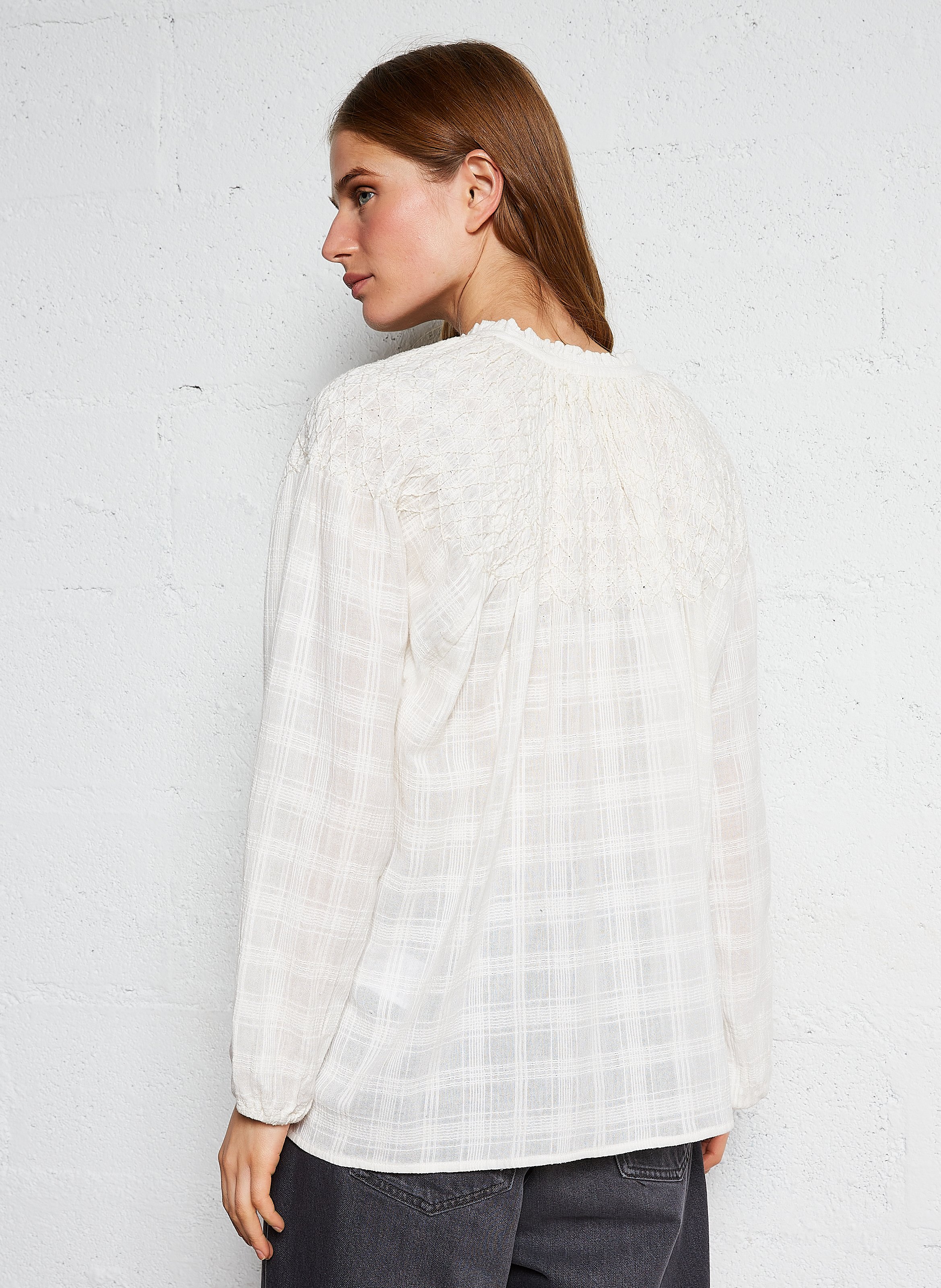 Embroidered blouse with a tie at the neck LOUISE MISHA Beige