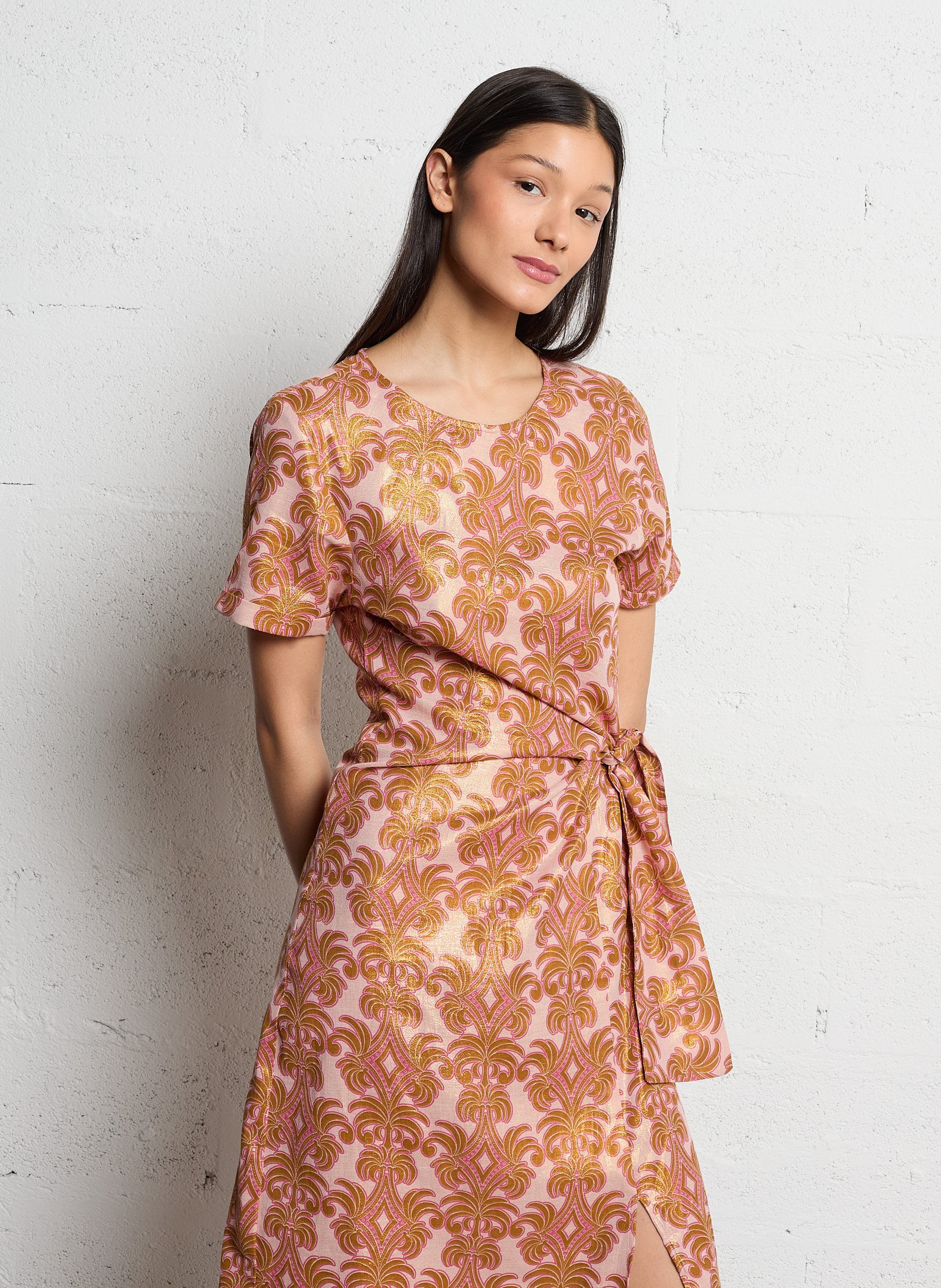 Halflange jurk met ronde hals - katoenblend LA PETITE ETOILE Goudkleurig