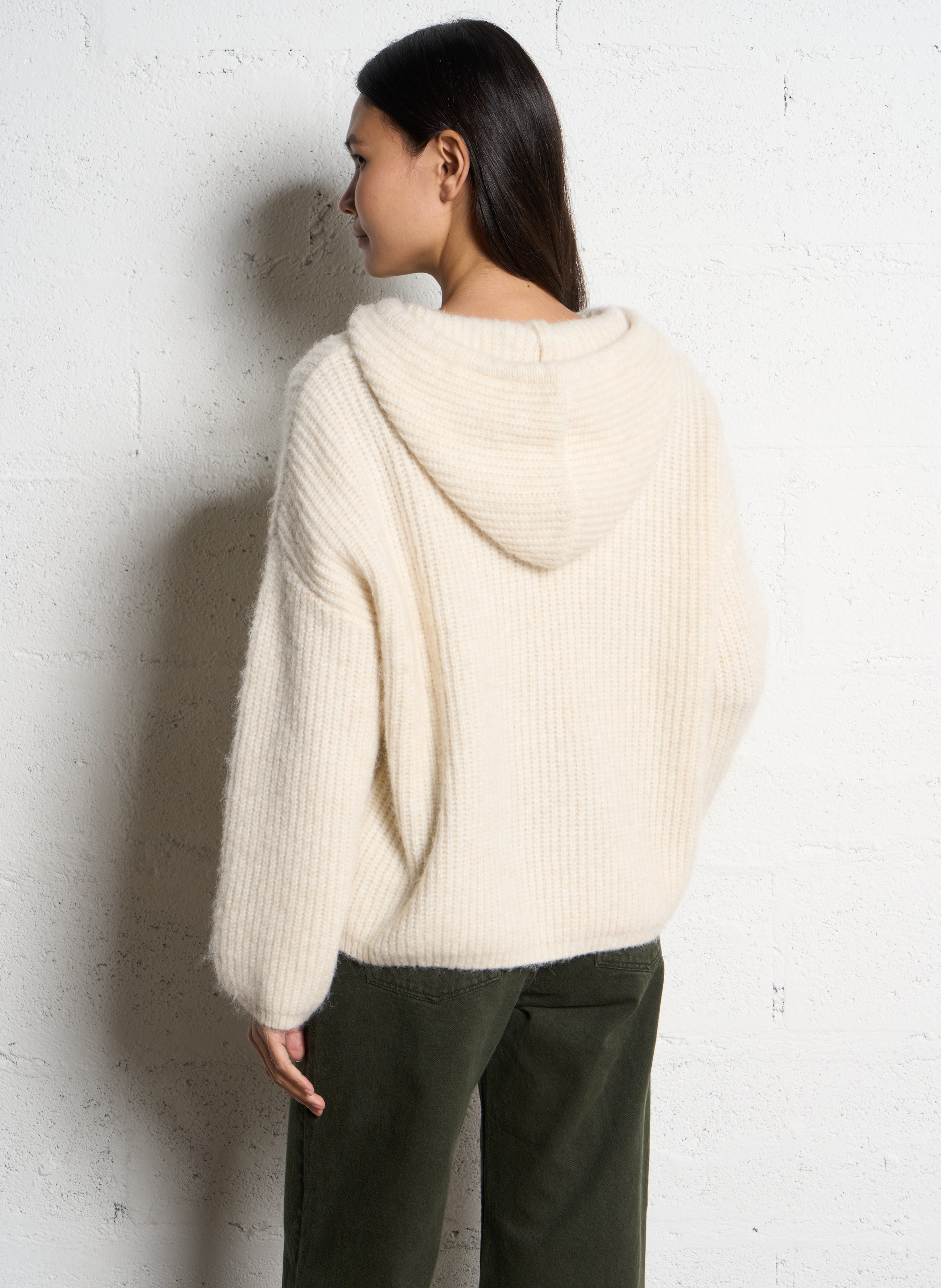 Long wool-blend knit cardigan ONE STEP White