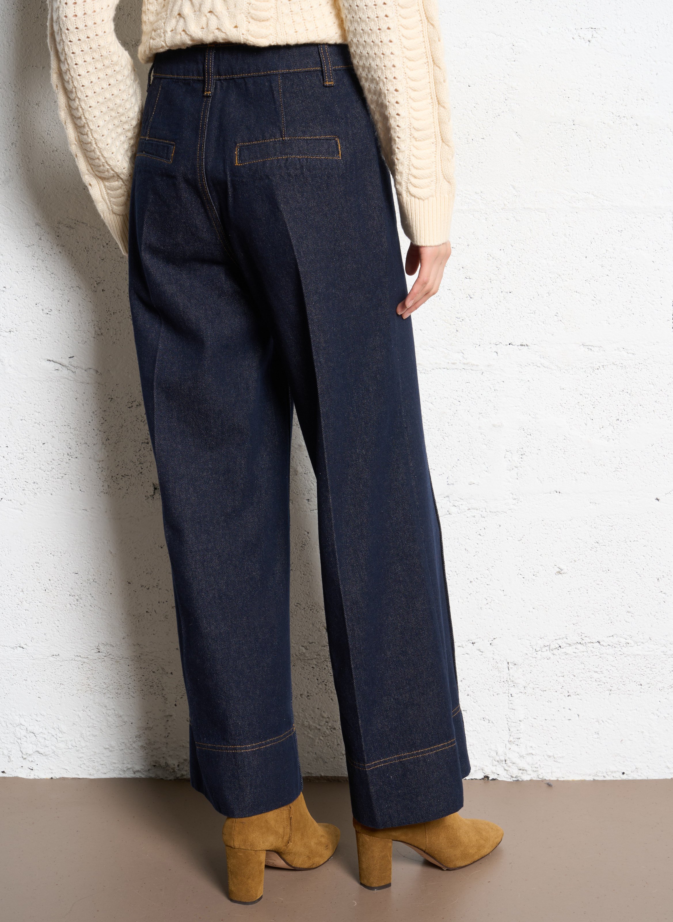 Jean taille haute large en denim brut SUNCOO Bleu