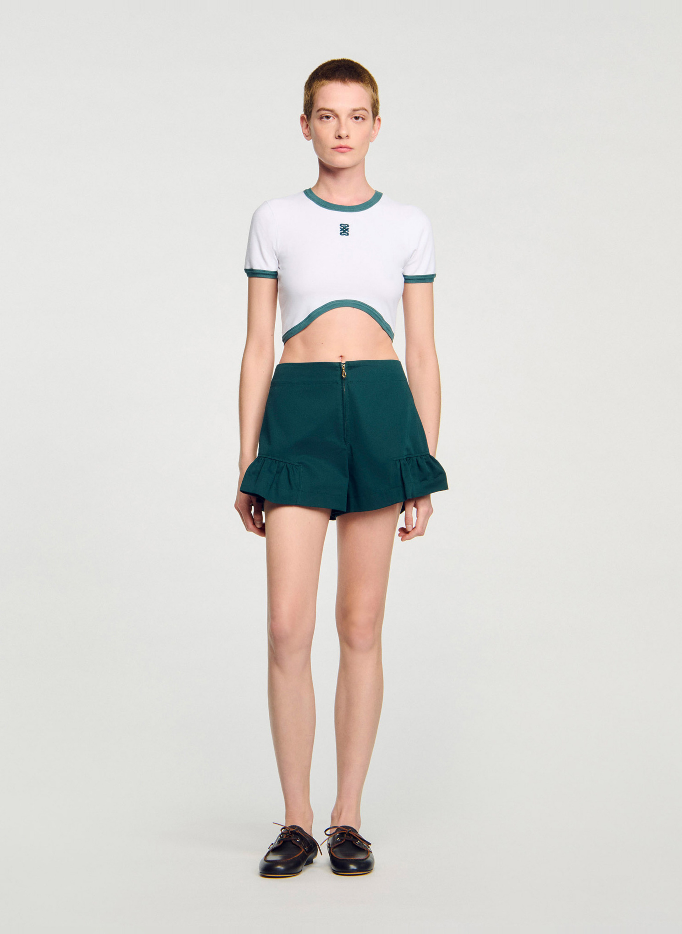 Tee-shirt col rond en coton SANDRO Blanc