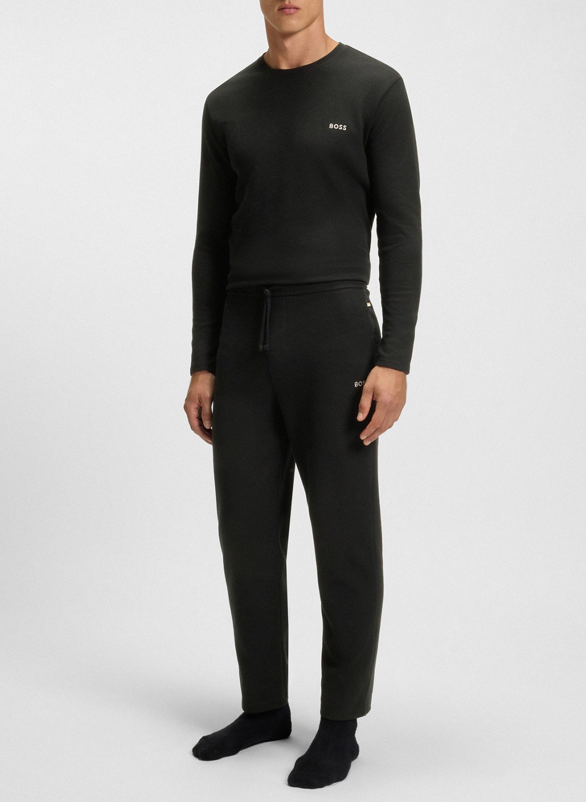 Solid straight-leg trousers with logo BOSS Black