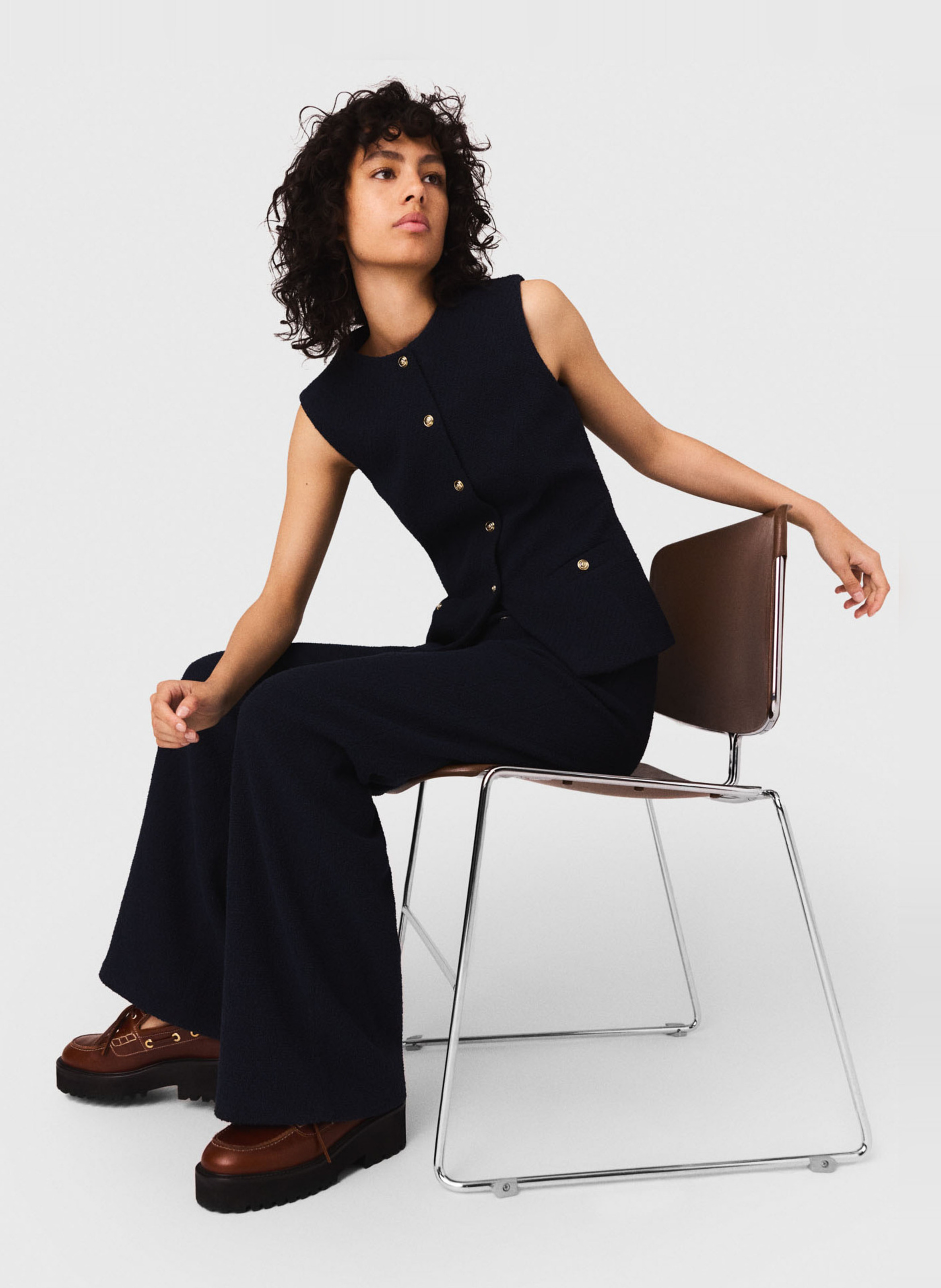 Wide leg solid tweed pants MAJE Blue