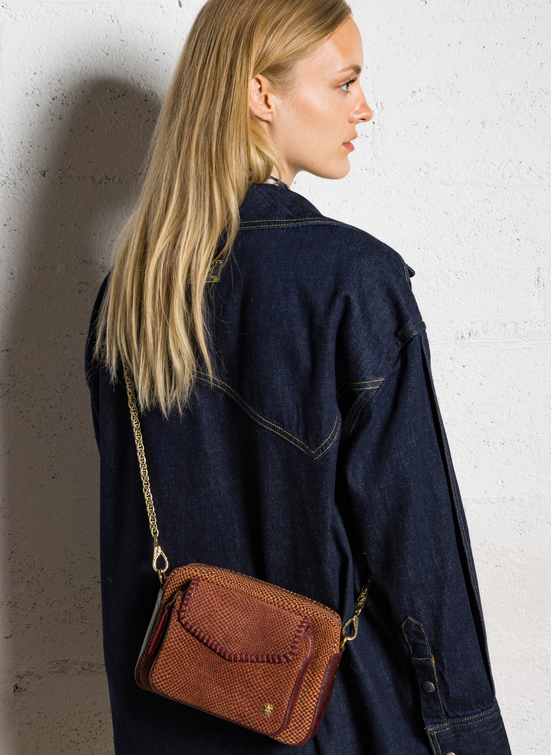 Sac bandoulière en cuir mélangé CLARIS VIROT Rouge