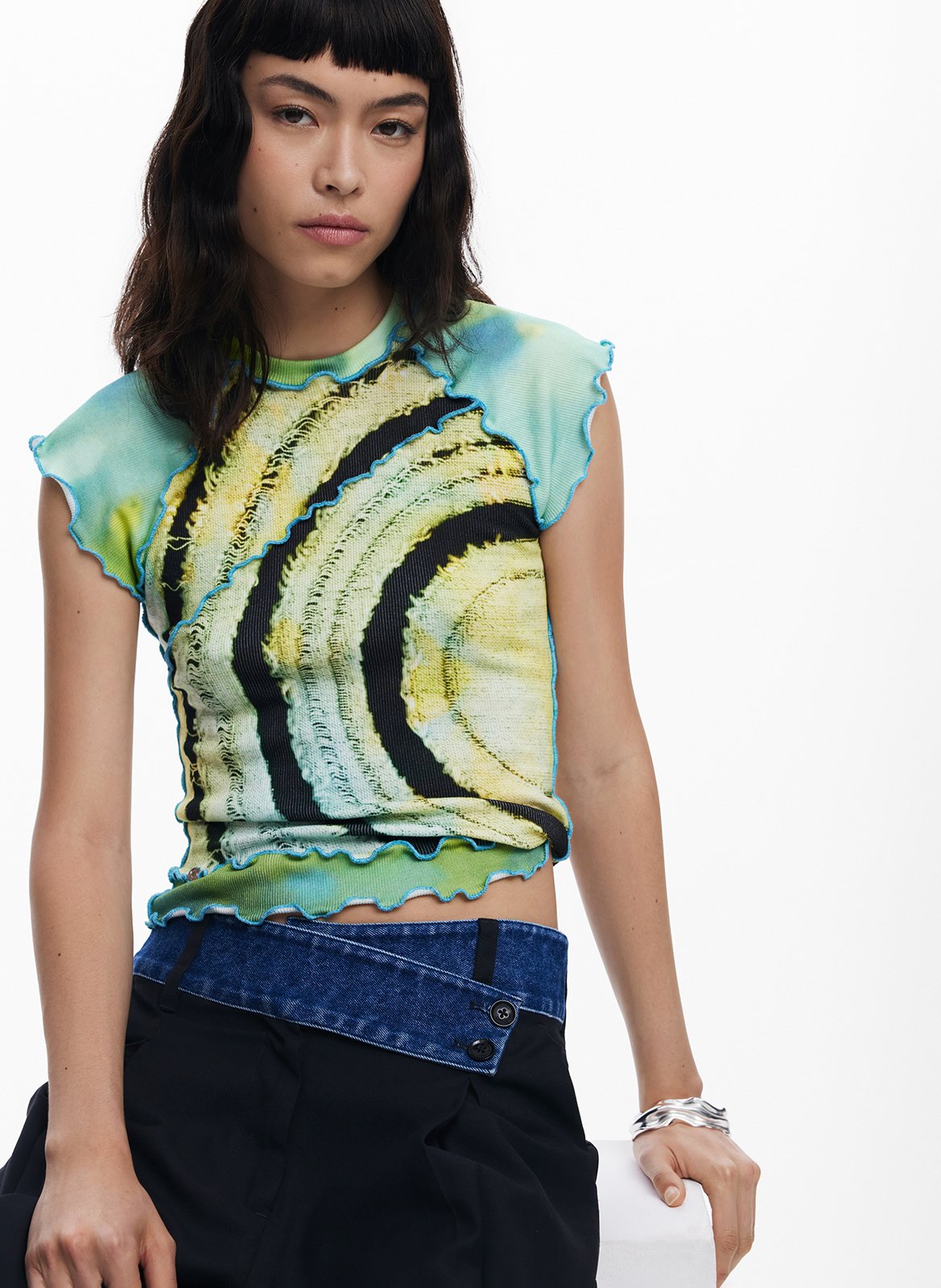 Top imprimé col rond DESIGUAL Vert