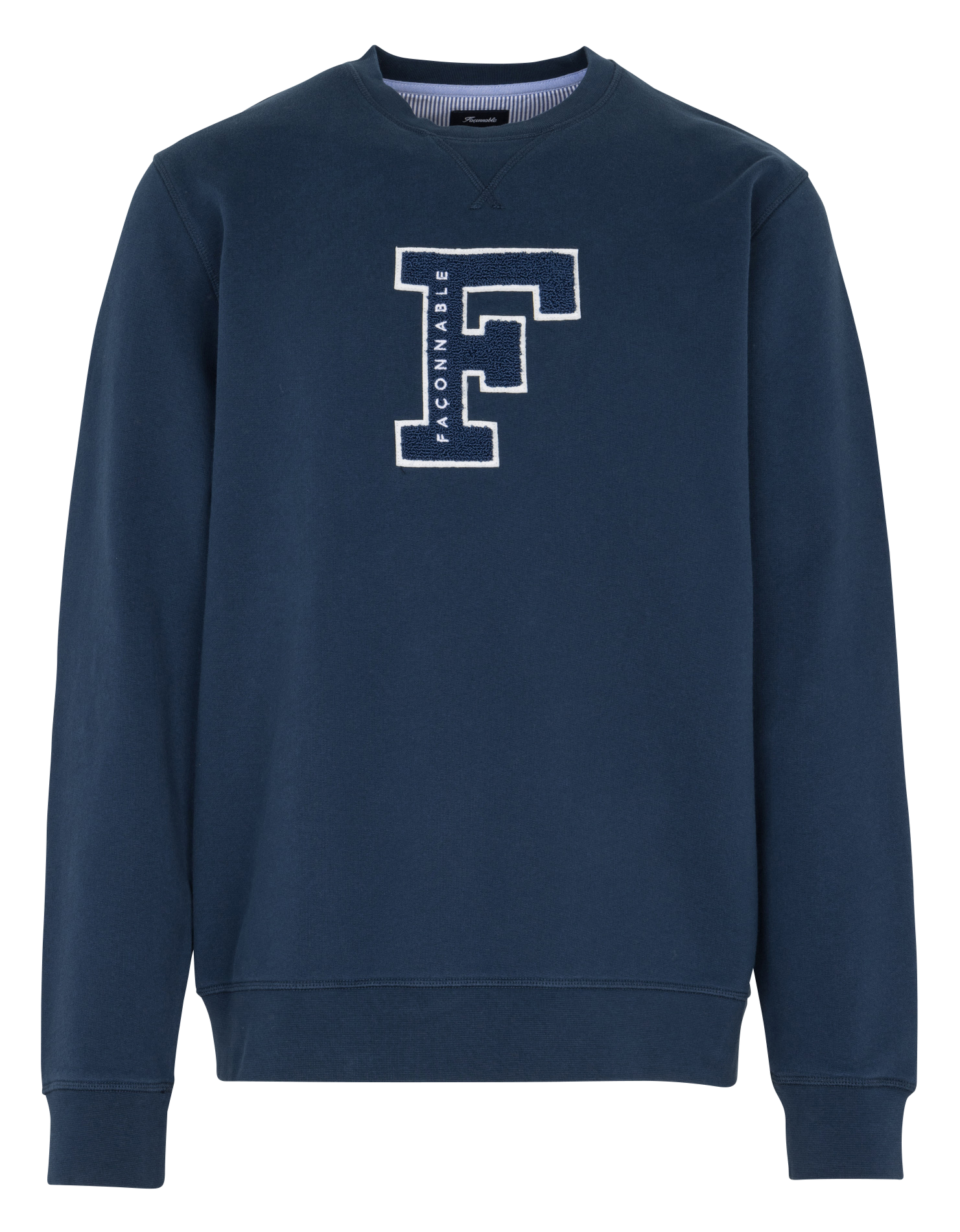 Straight round neck embroidered sweatshirt in mixed cotton FACONNABLE Blue