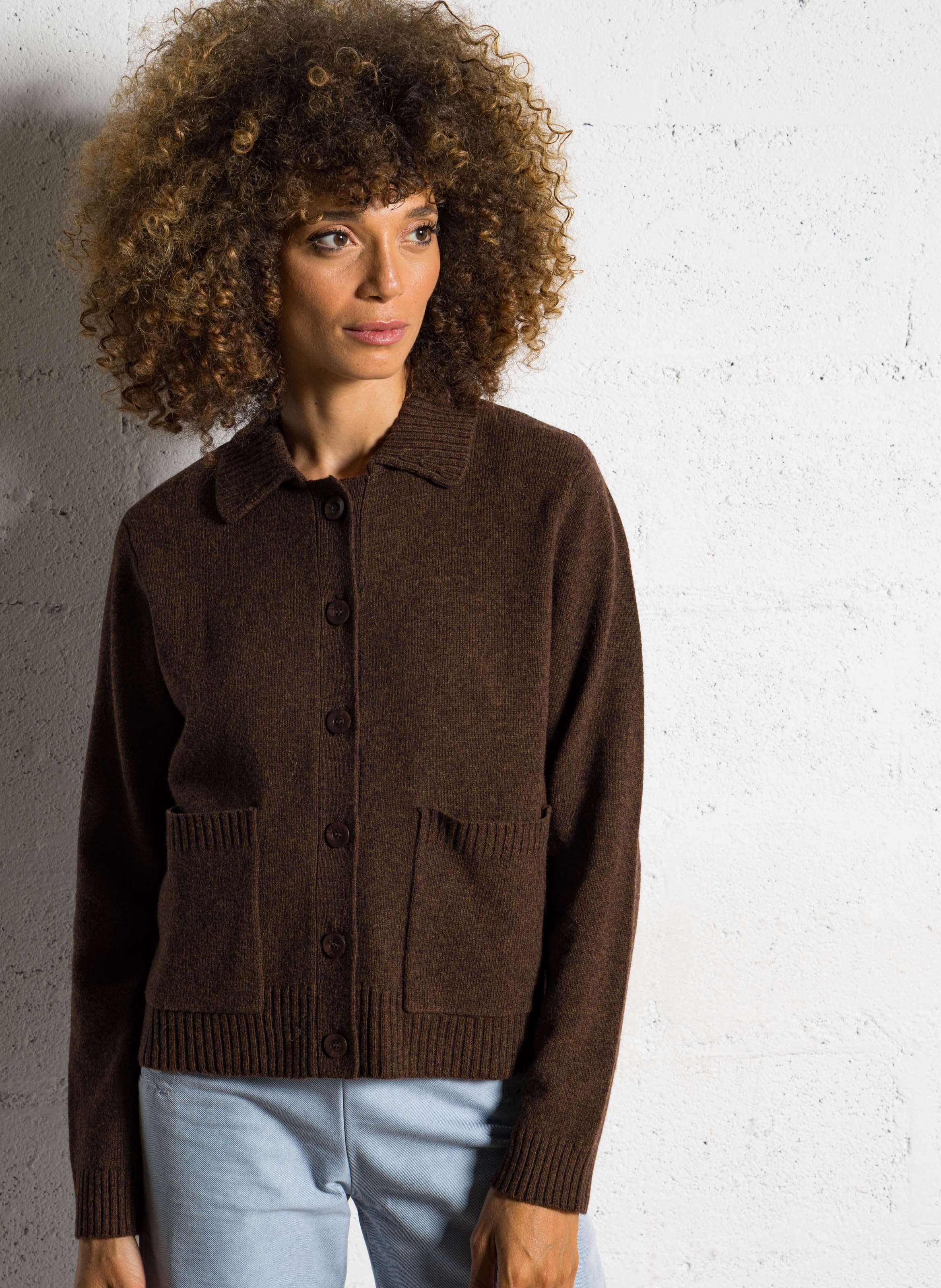 Gilet droit col classique en laine BENSIMON Marron