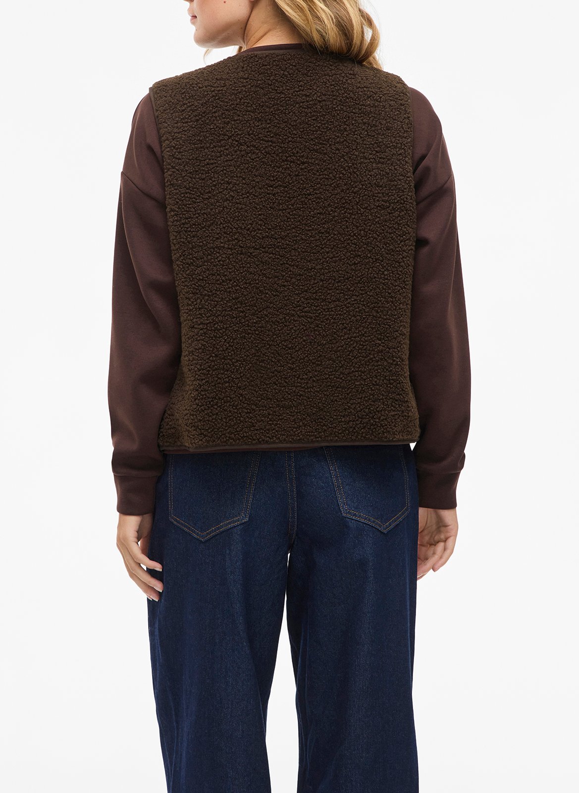 Manteau droit col rond en sherpa VILA Marron