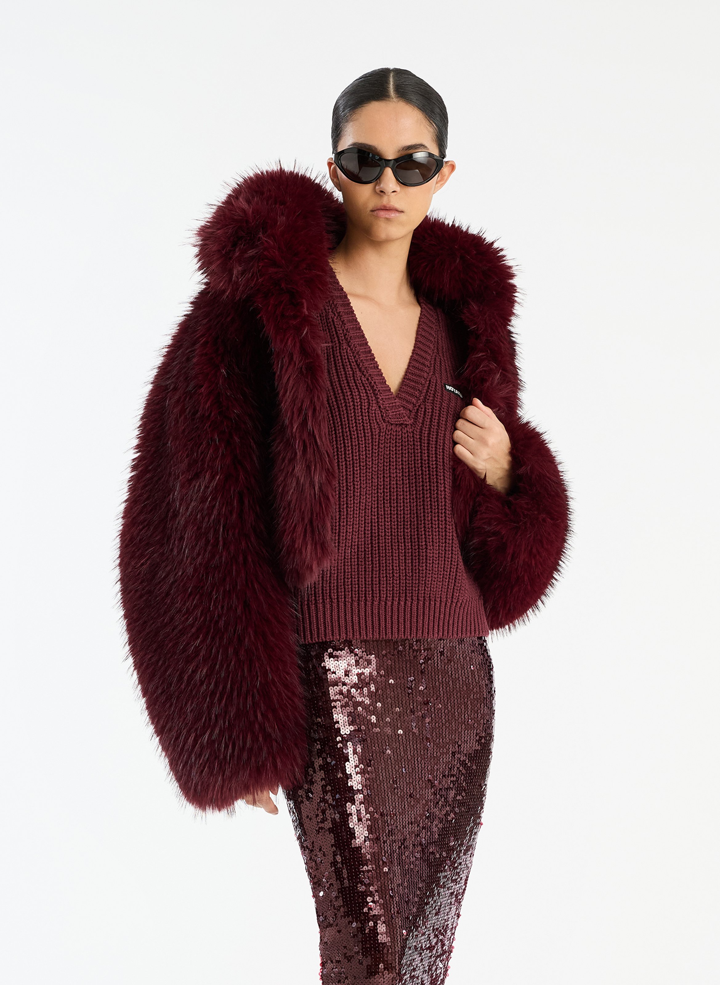 Pull col V sans manches en laine mélangée ROTATE Marron