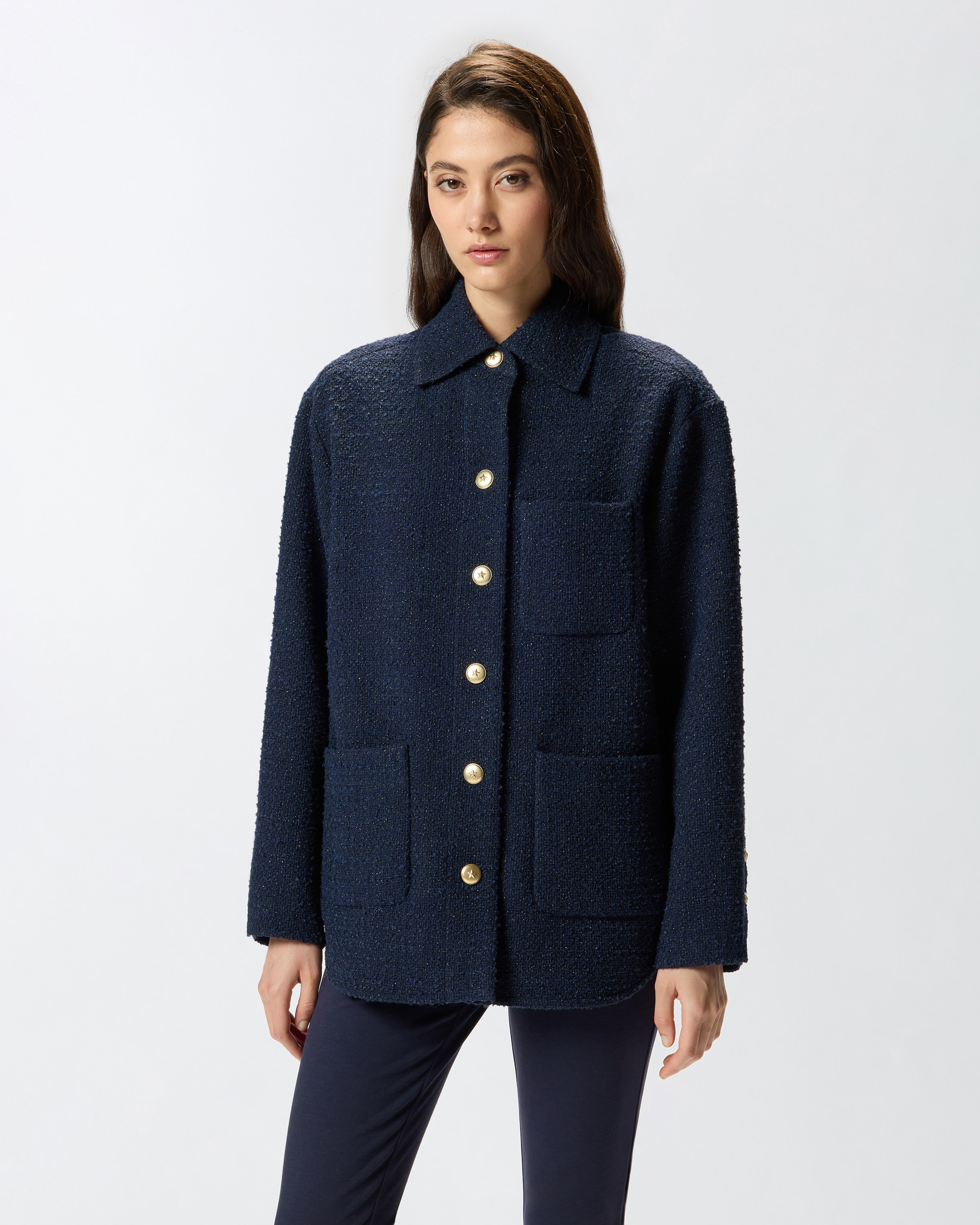 Oversized tweed patterned jacket PINKO Blue