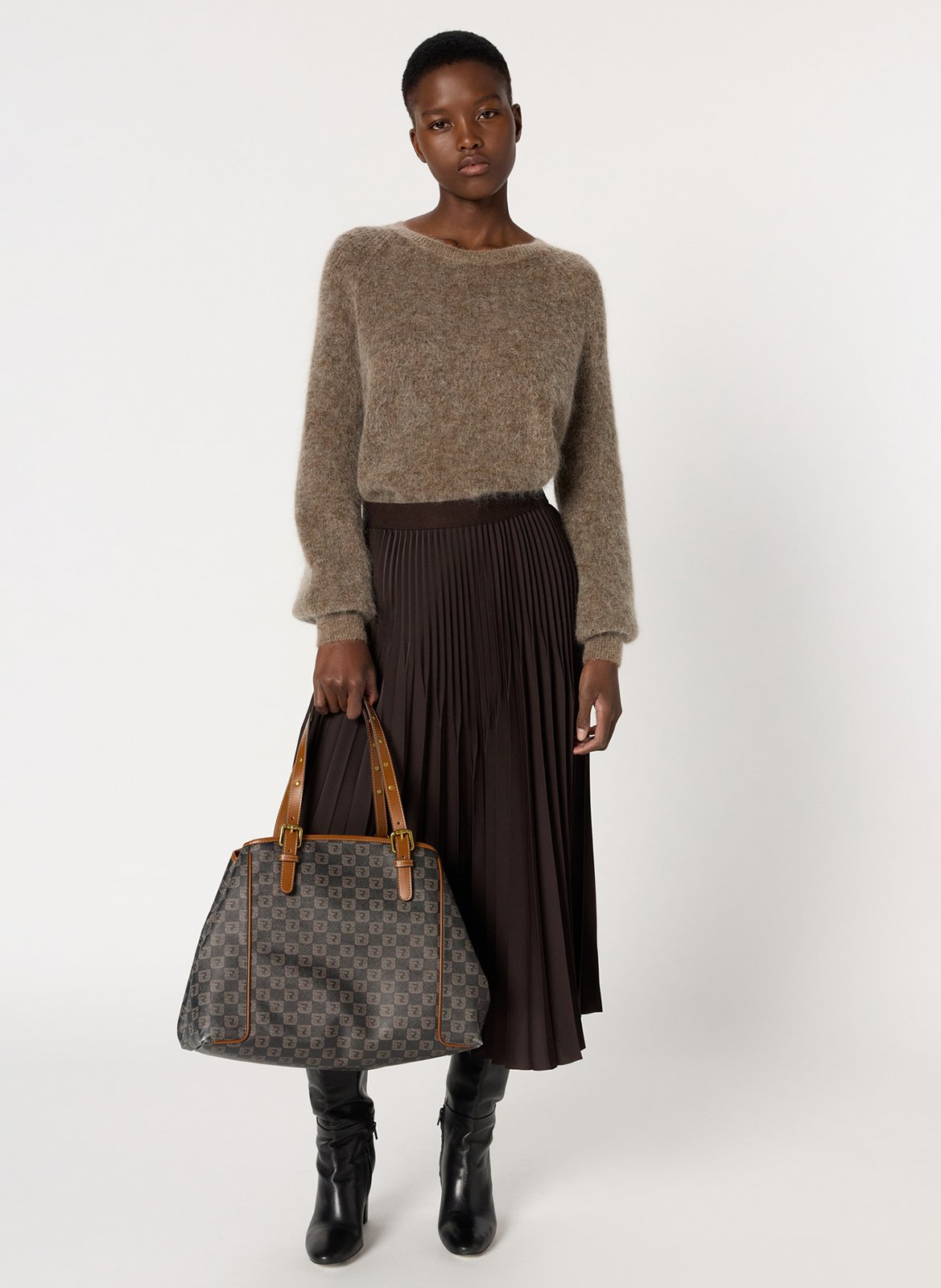 Jupe évasée plissée unie GERARD DAREL Marron