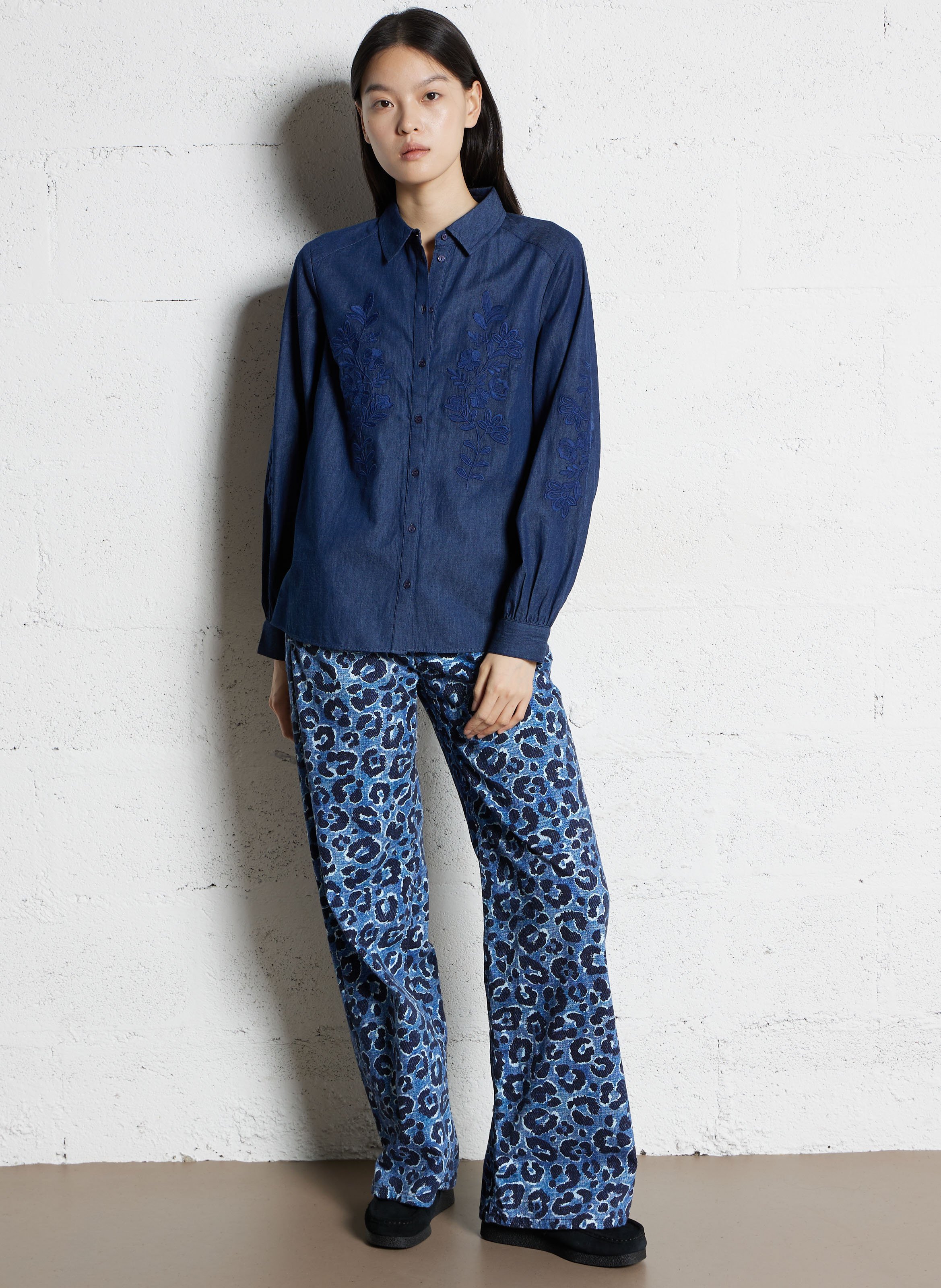 Chemise ample col classique en coton Bleu