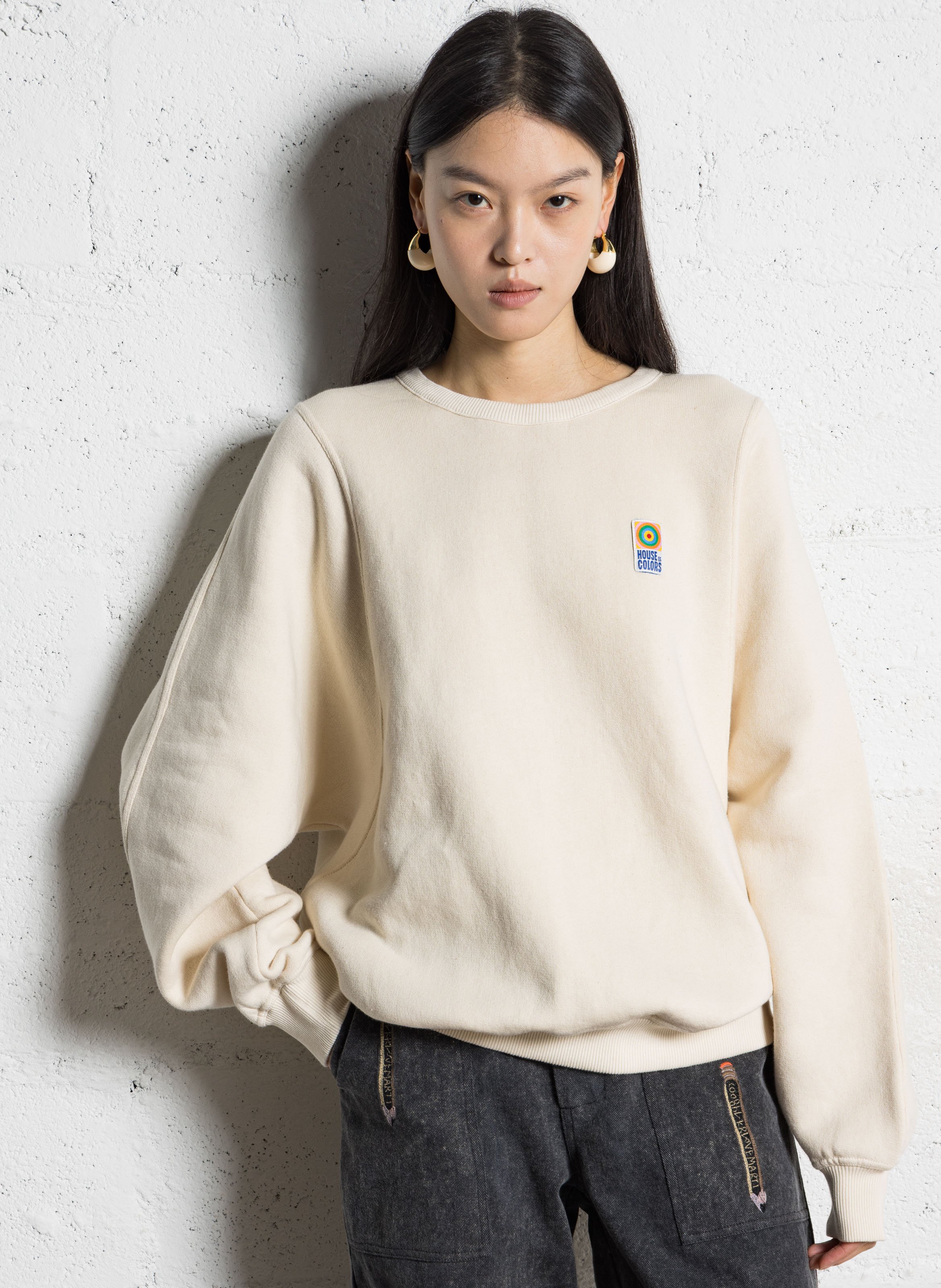 Sweat oversize col rond en coton mélangé AMERICAN VINTAGE Beige