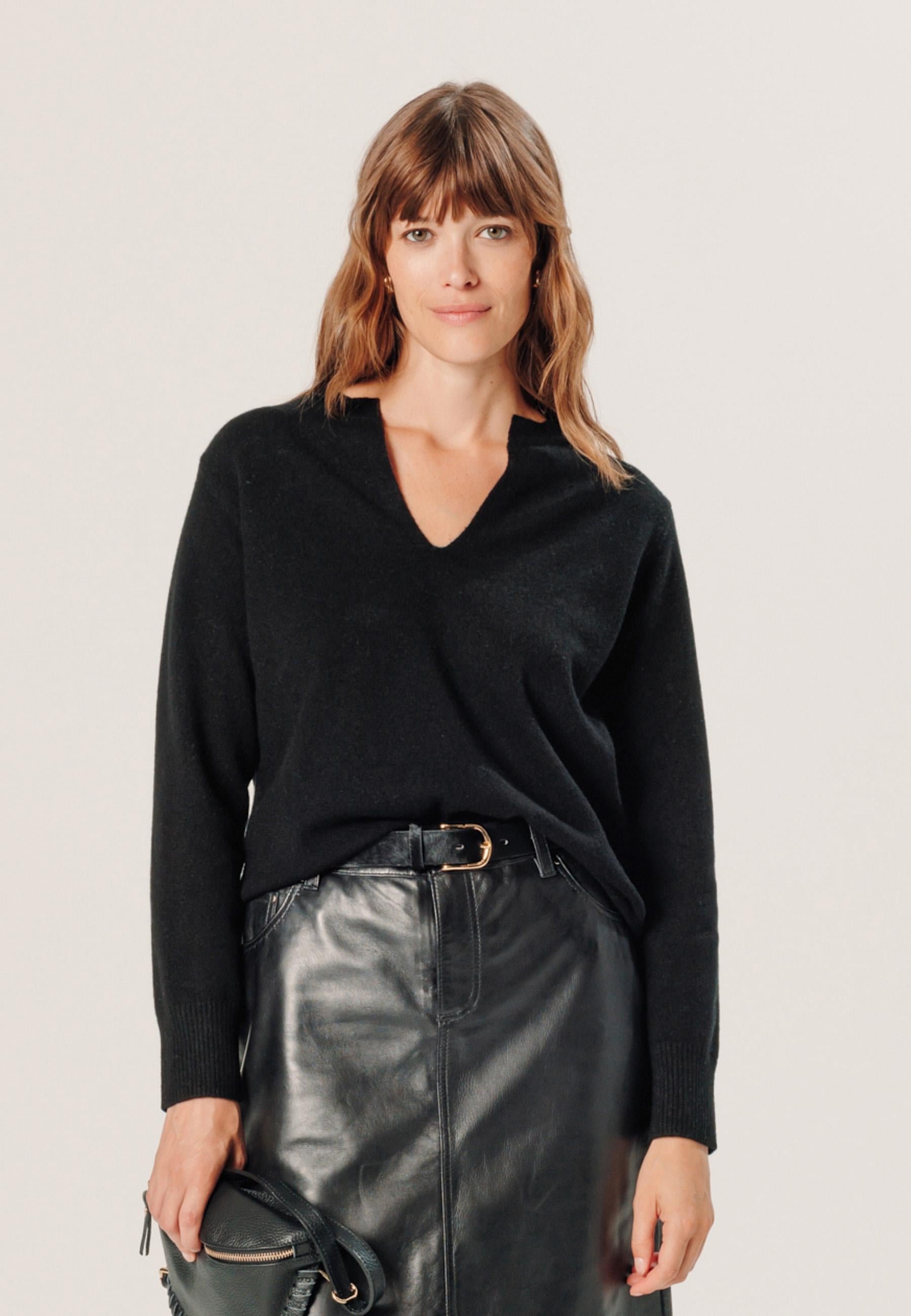 Cashmere Tunisian collar sweater RODIER Black