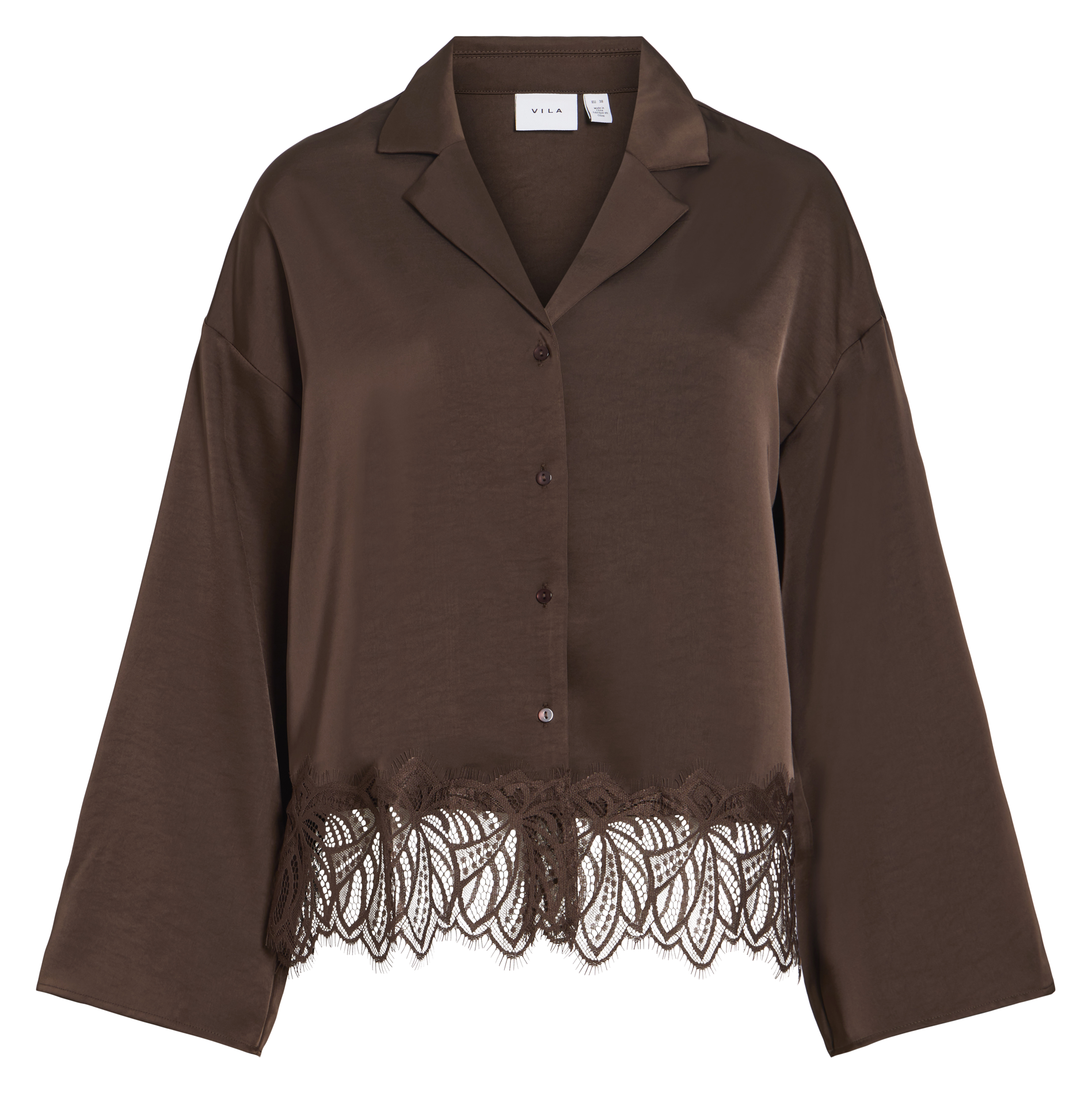 Oversize Hemd mit Reverskragen aus Satin VILA Braun