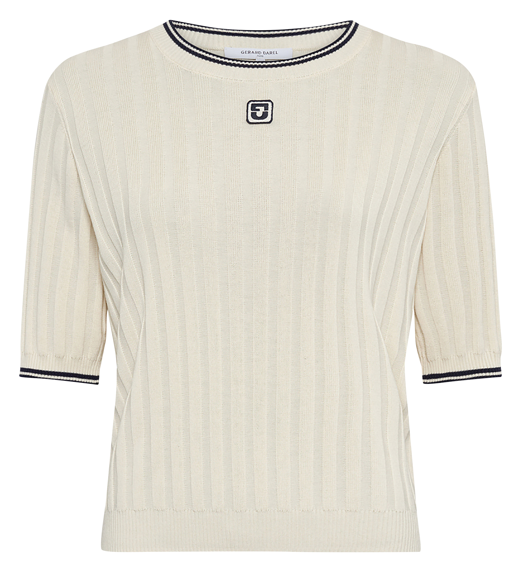 <Pull à coupe ajustée col rond en mélange de coton</p> GERARD DAREL Beige