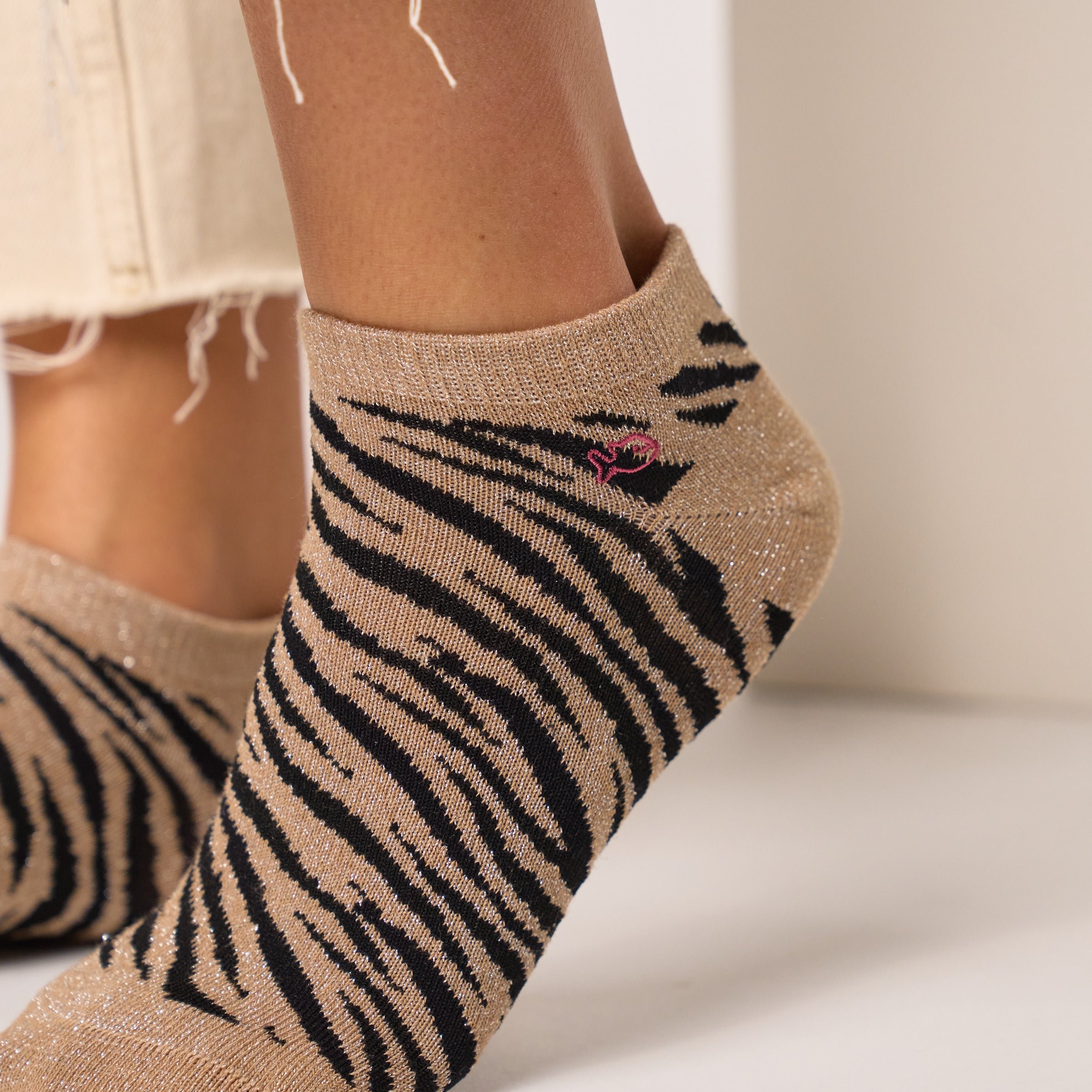 Combed cotton zebra ankle socks Brown