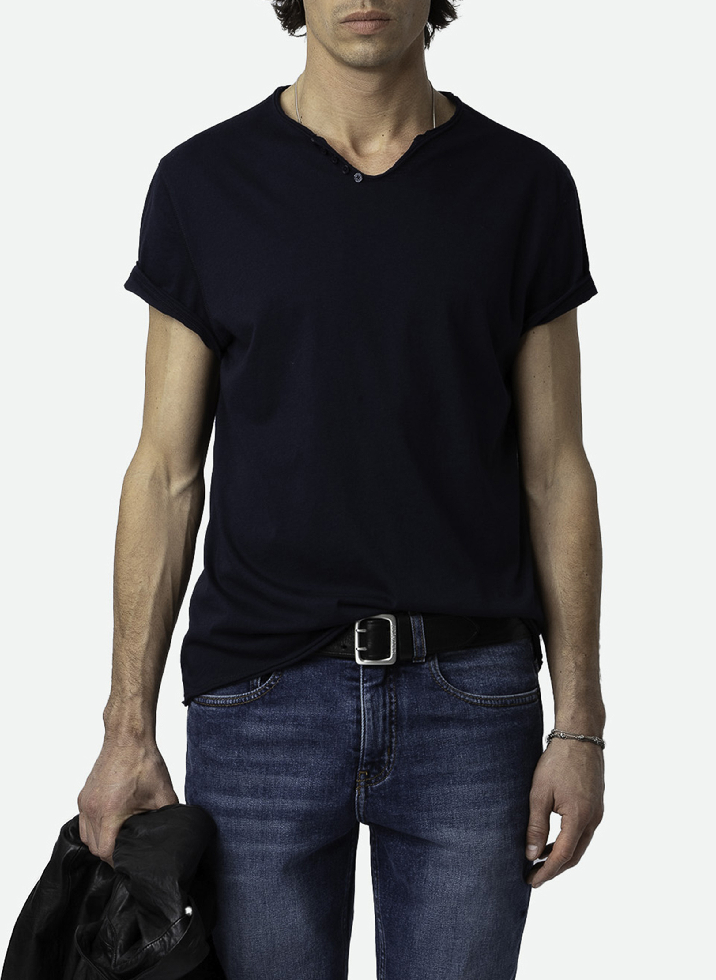 Gerade geschnittenes Henley-T-Shirt aus Bio-Baumwolle ZADIG&VOLTAIRE Blau