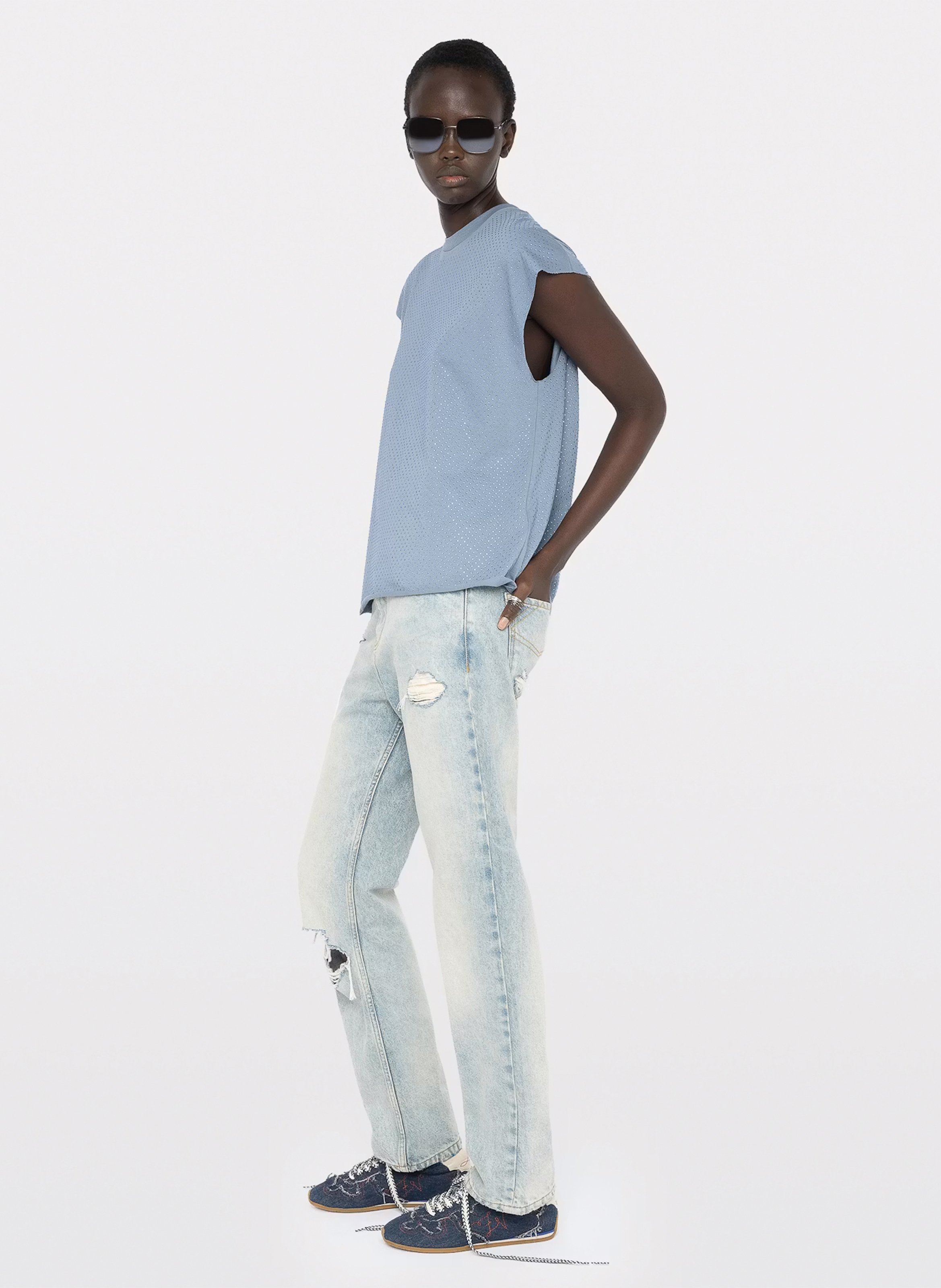 Gerade geschnittenes T-Shirt mit Rundhalsausschnitt und Strass ZADIG&VOLTAIRE Blau