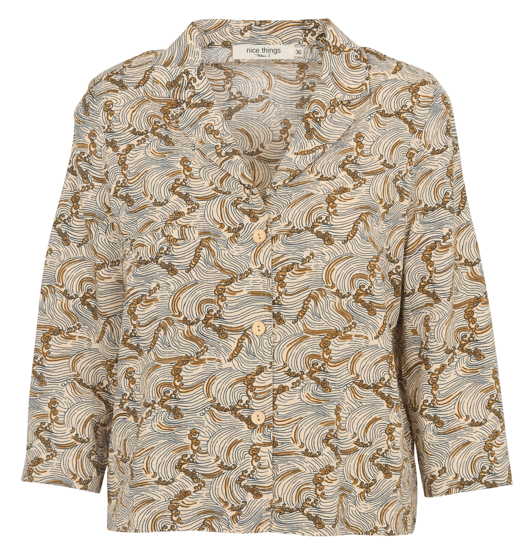 Rechte blouse met kraag en print van gemengd katoen NICE THINGS Beige
