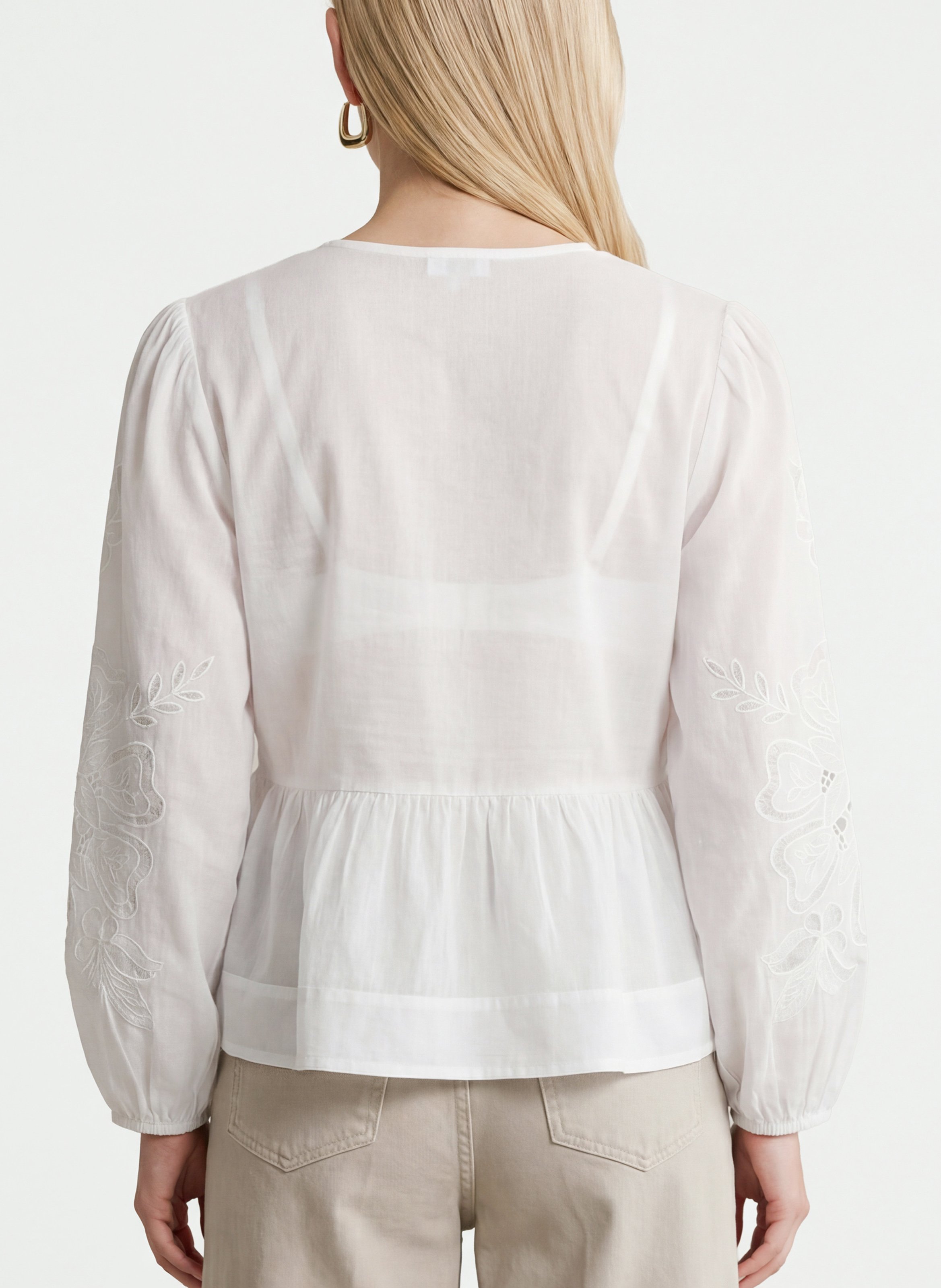 Gerade geschnittene Bluse mit rundem Ausschnitt aus bestickter Baumwolle KOOKAI Weiss