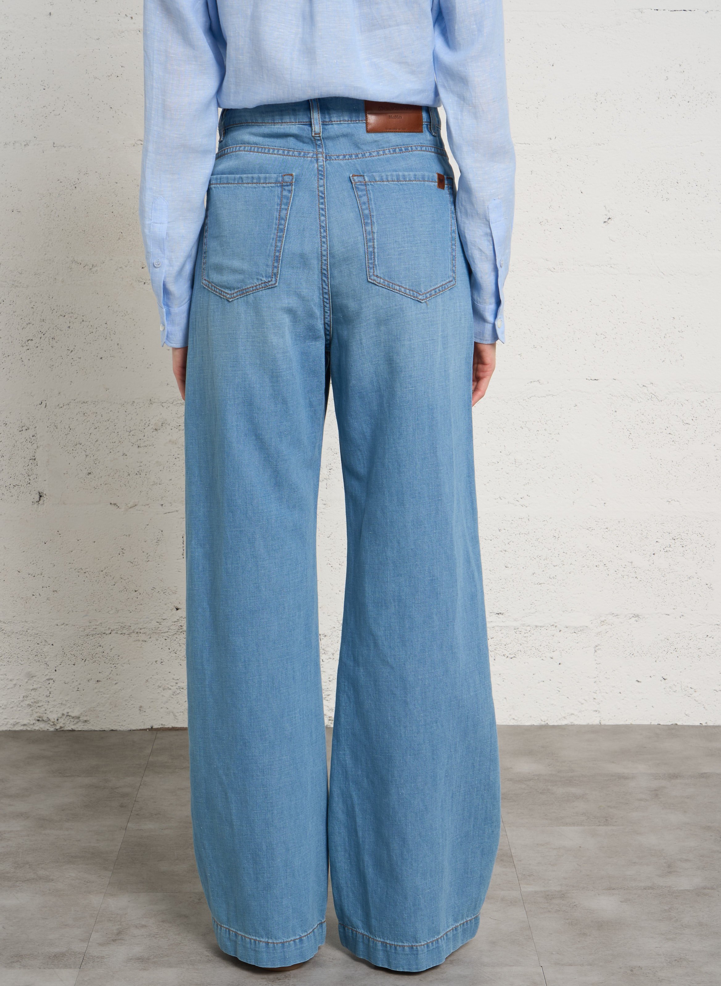 Hoch geschnittene Flare-Jeans aus Baumwolle und Leinen MAX MARA WEEK END Blau