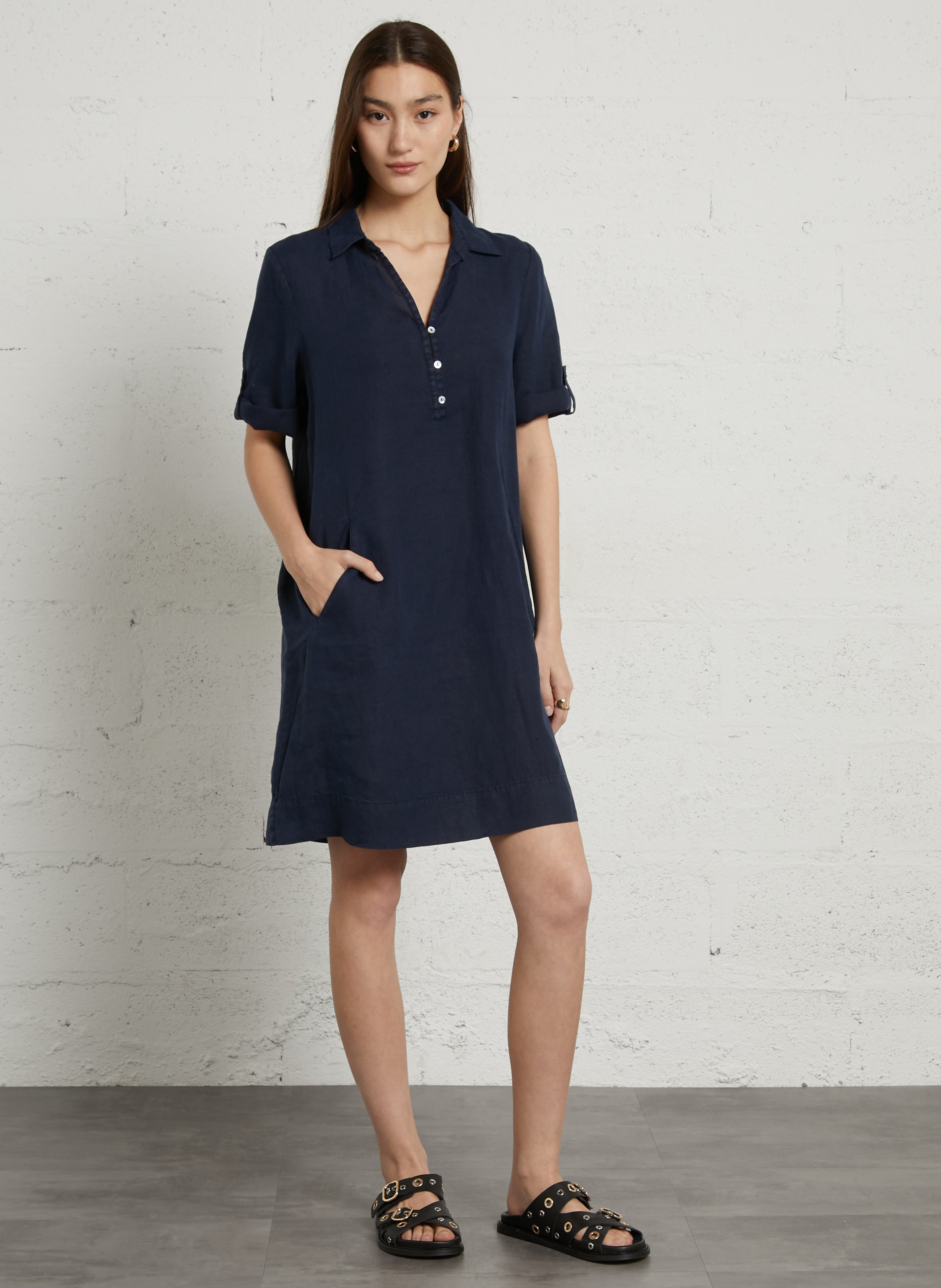 V-neck linen midi dress SUD EXPRESS