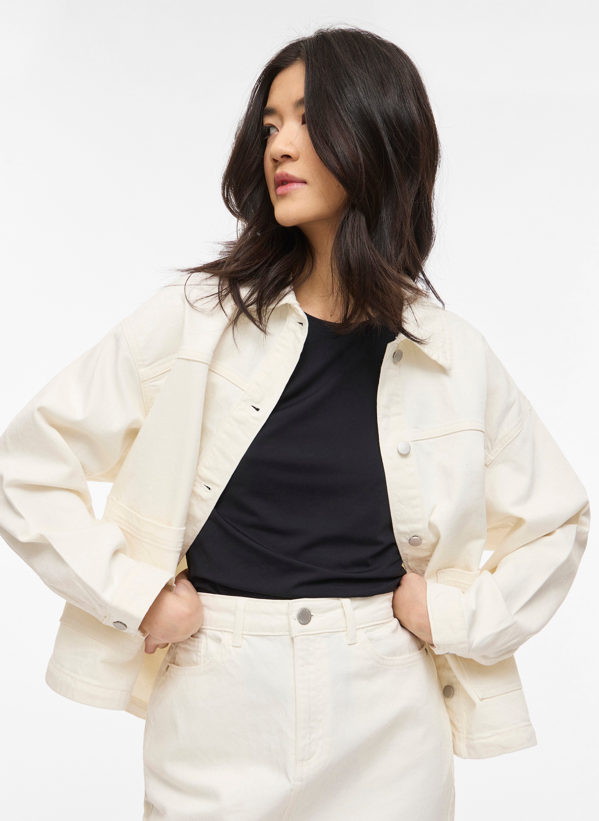 Veste en jean droite en coton mélangé VILA Beige